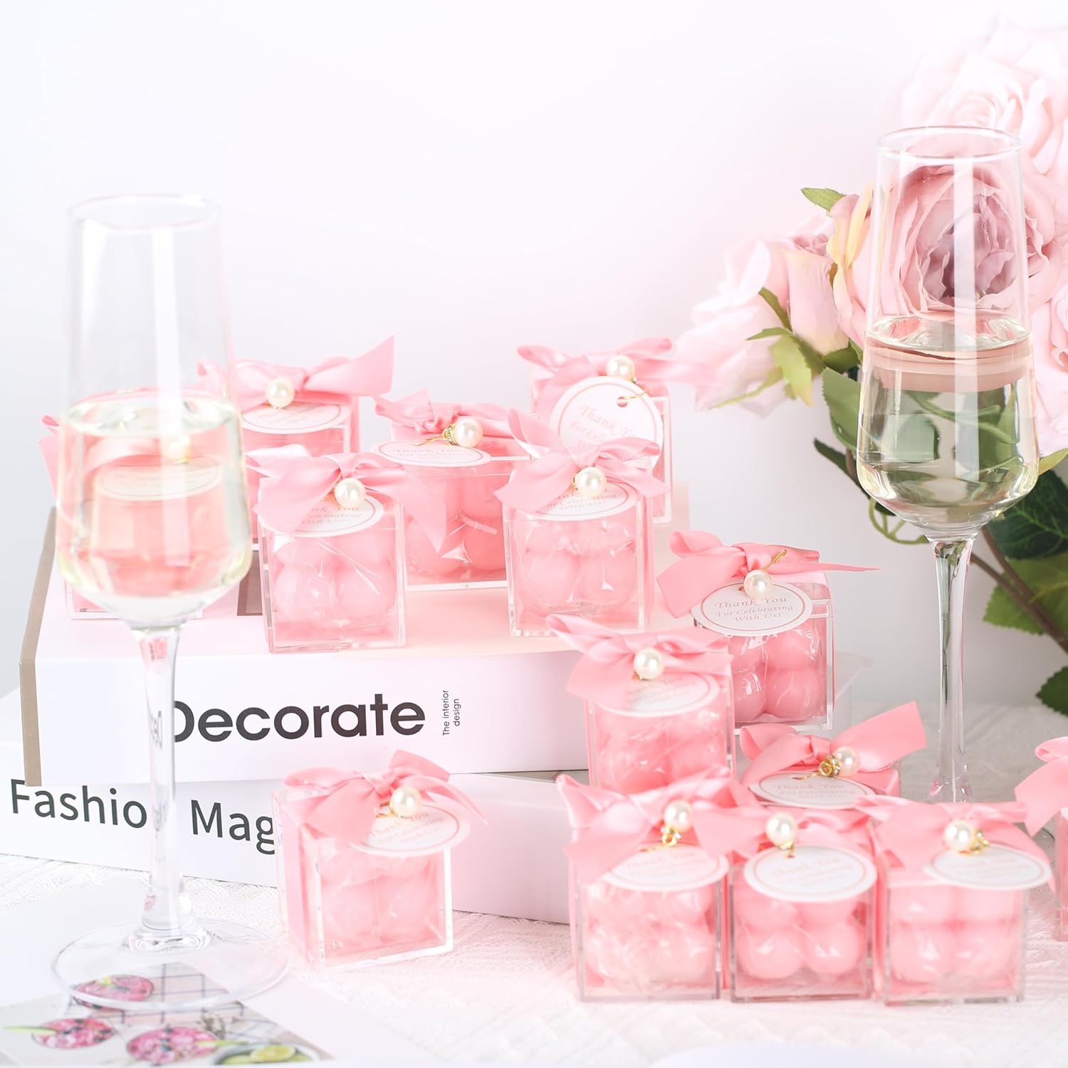 ACITHGL 30 Pack Bubble Candle Favors with Ribbons and Thank You Cards