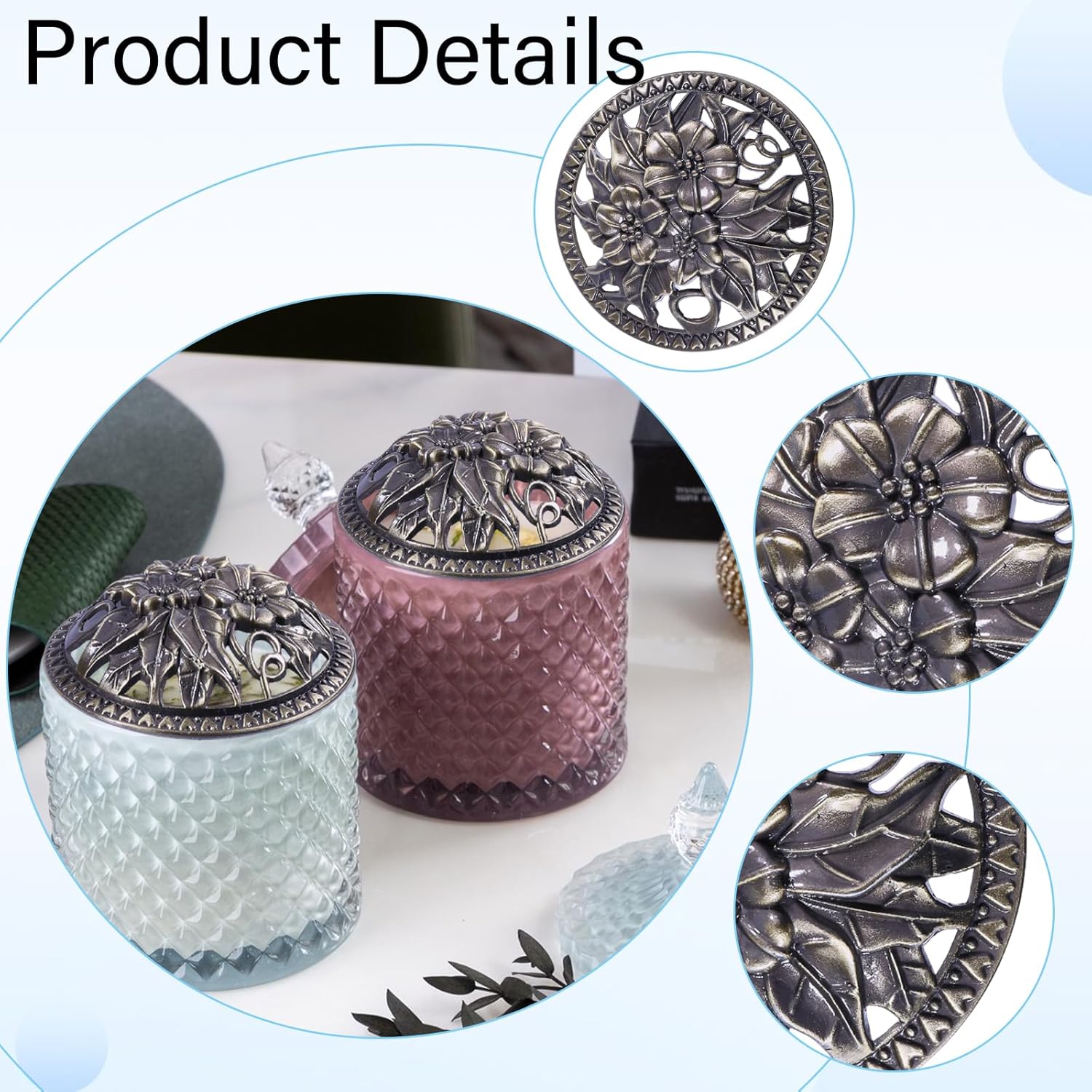 Globleland 3Pcs 3Inch Flower Candle Covers for Jar Candles