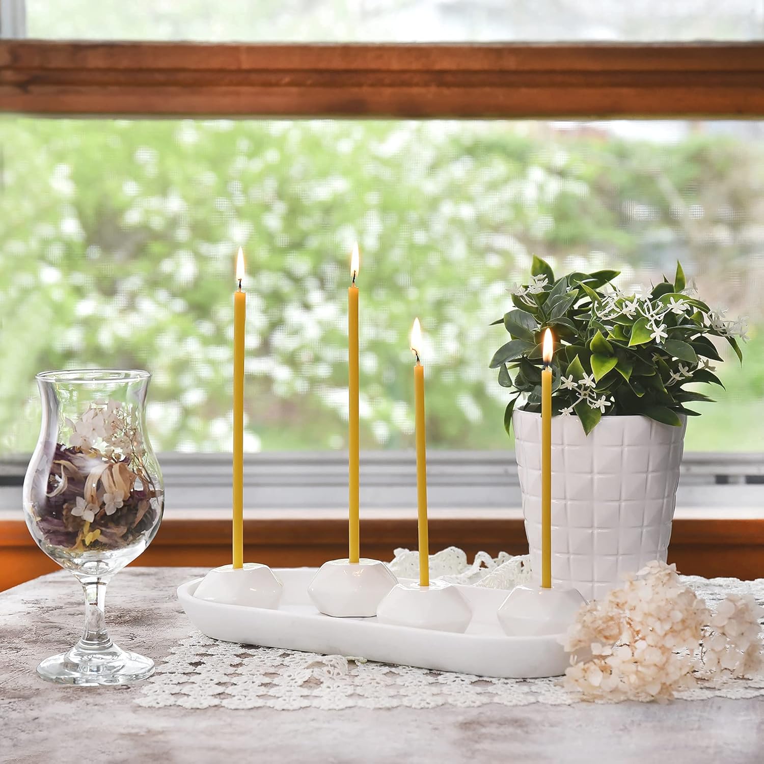 Votprof 50 All Natural Beeswax Taper Candles - Tall Unscented Dripless Smokeless Slow Burning