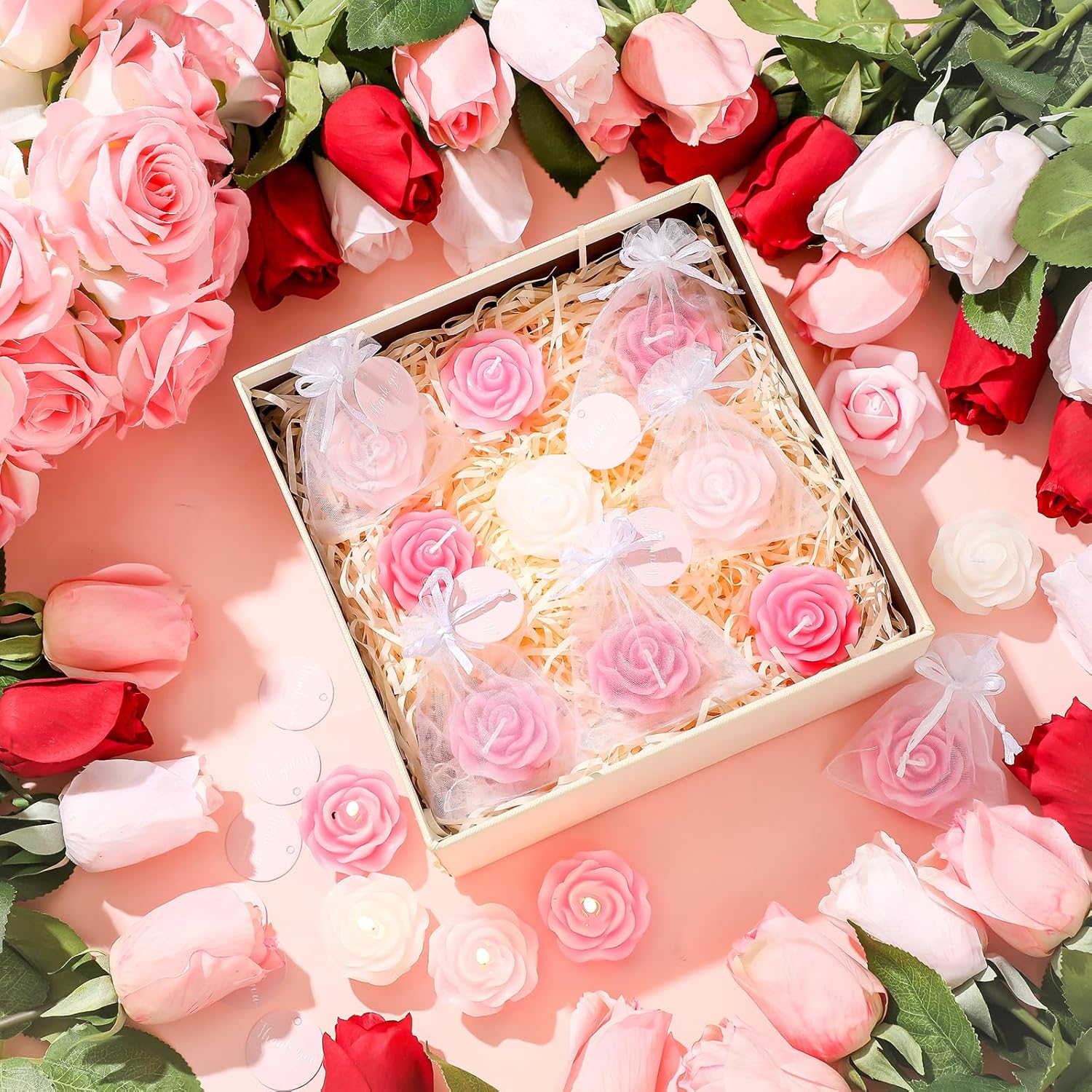 Treela 24 Pack Pink Rose Shaped Tealights for Wedding Favors