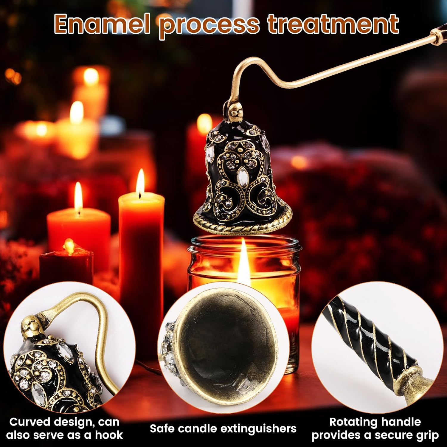 Elegant Flower Shape Candle Snuffer with Long Handle Black
