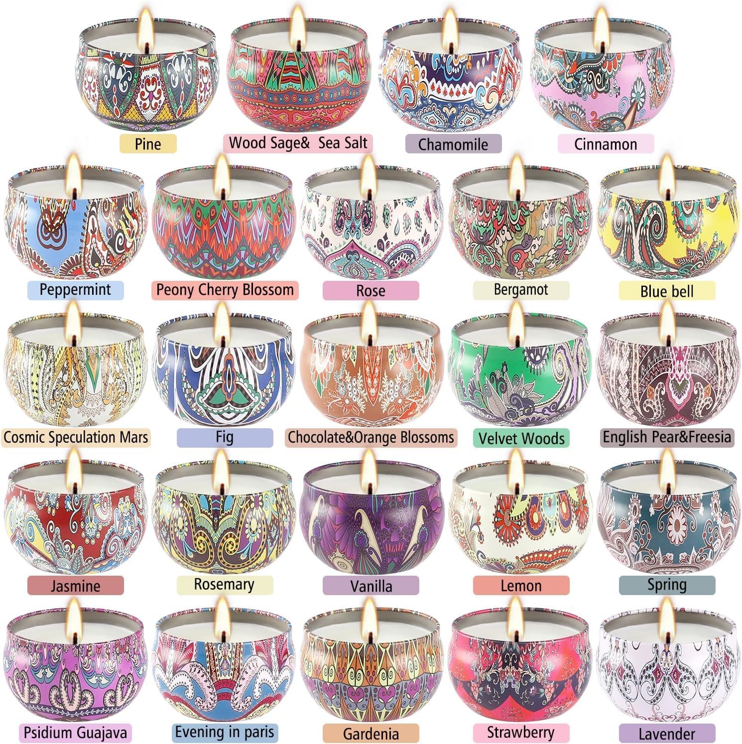 24 Scented Candles Gift Set Soy Wax Jar Candles