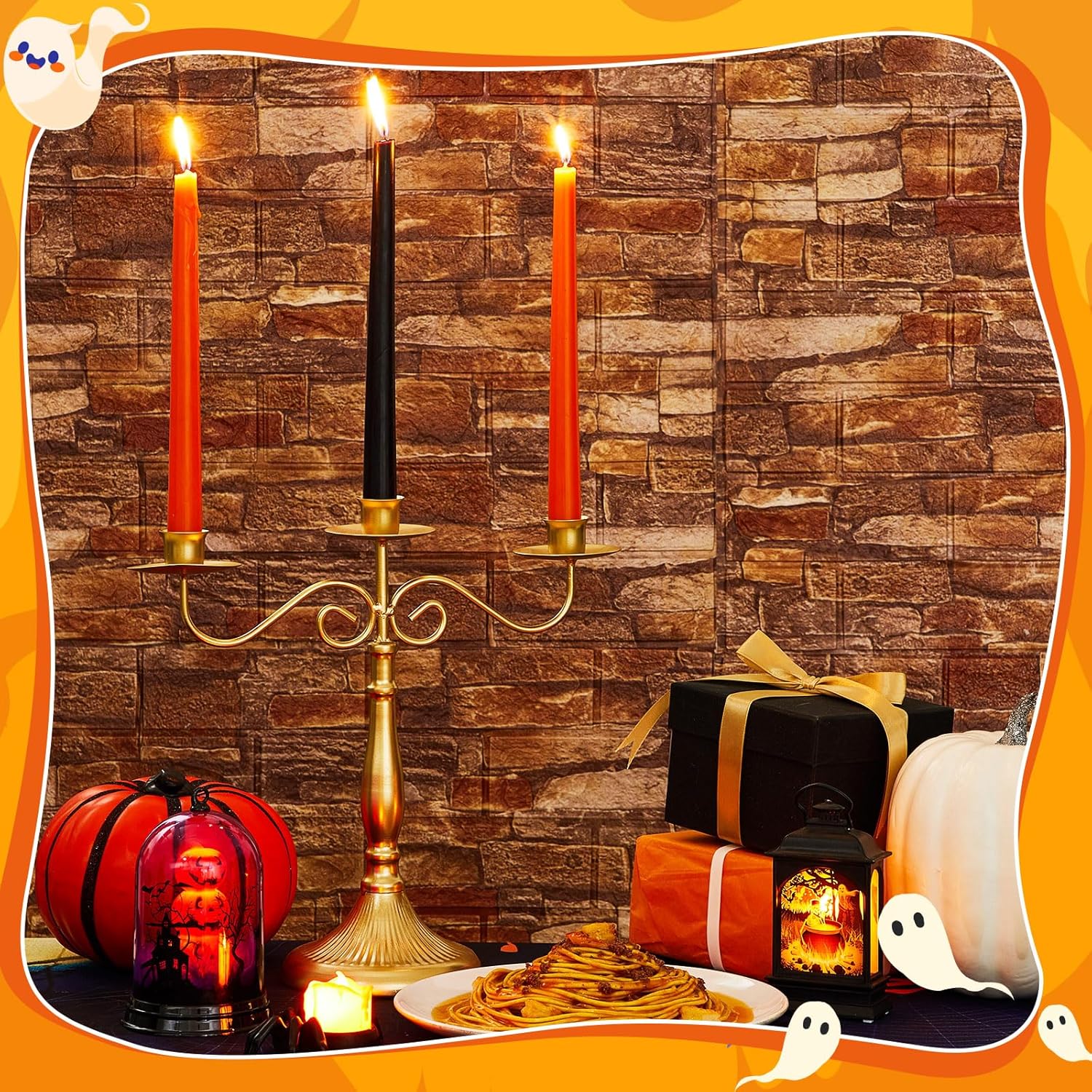Patelai 20 Pcs Halloween Orange and Black Taper Candles