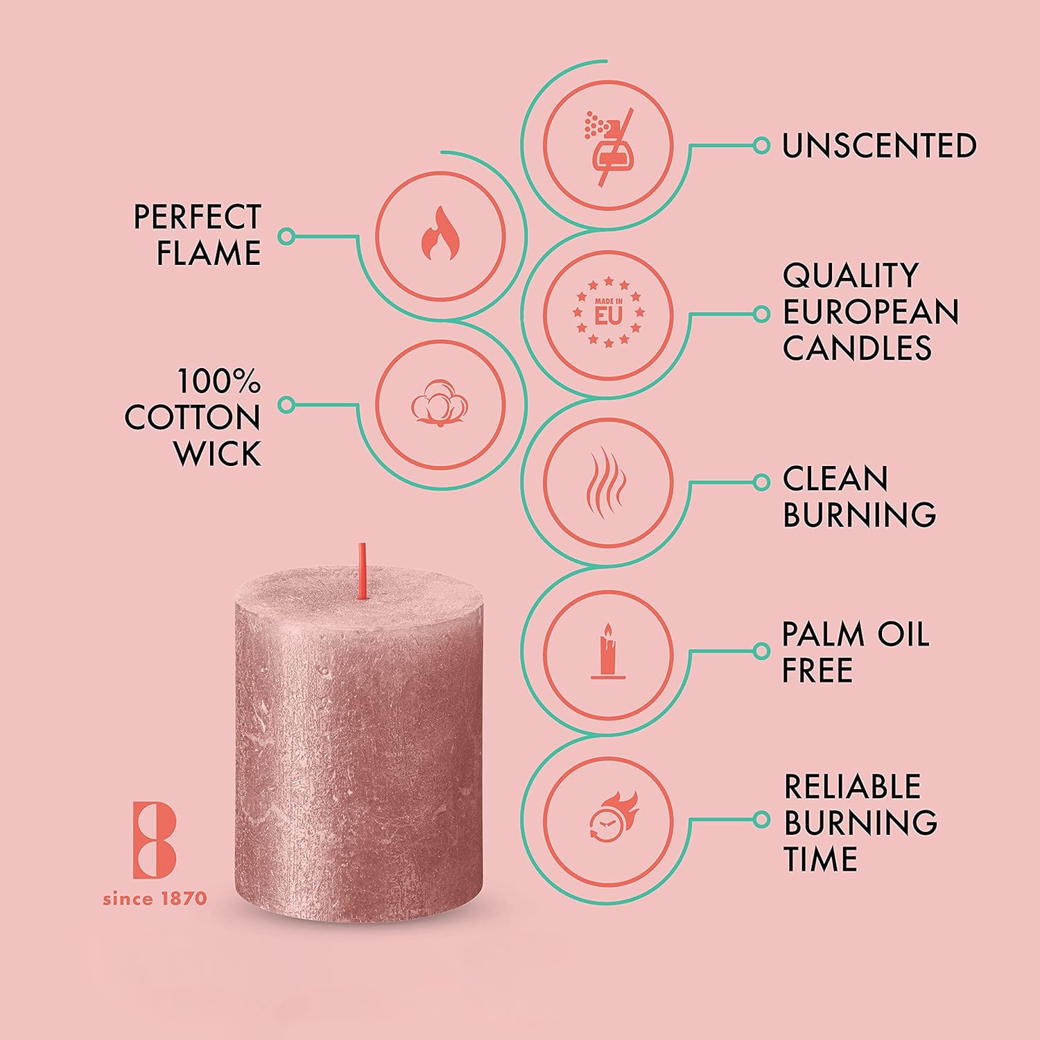 BOLSIUS Pink Shimmer Metallic Pillar Candles 4 Pack 1