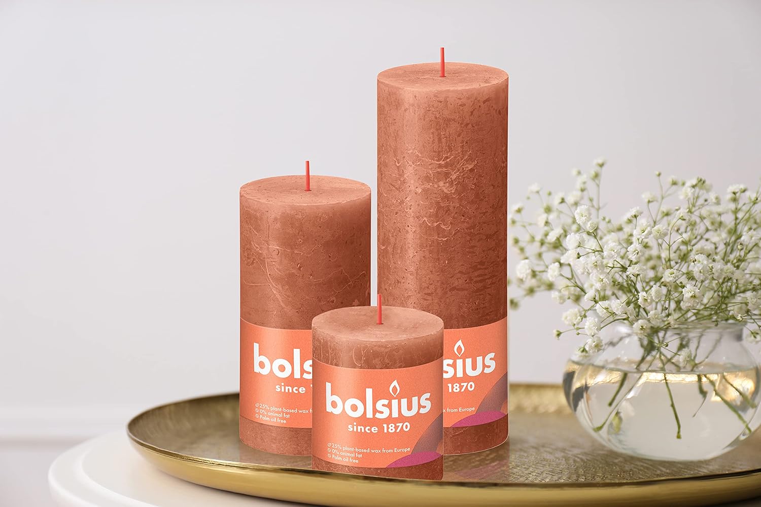 BOLSIUS 4 Pack Rusty Pink Pillar Candles