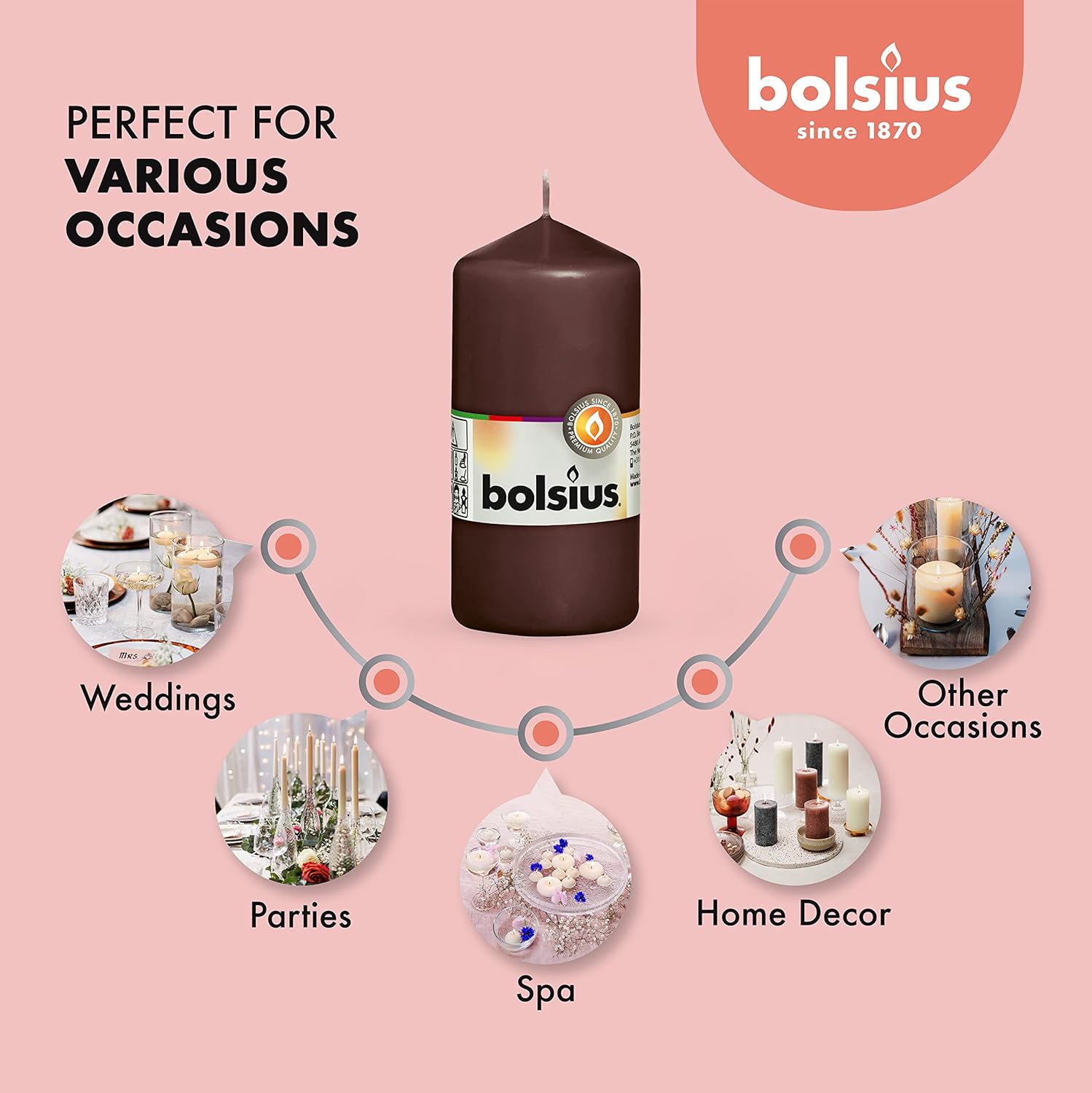 BOLSIUS 10 Unscented Maroon Pillar Candles - 33 Hours Burn Time