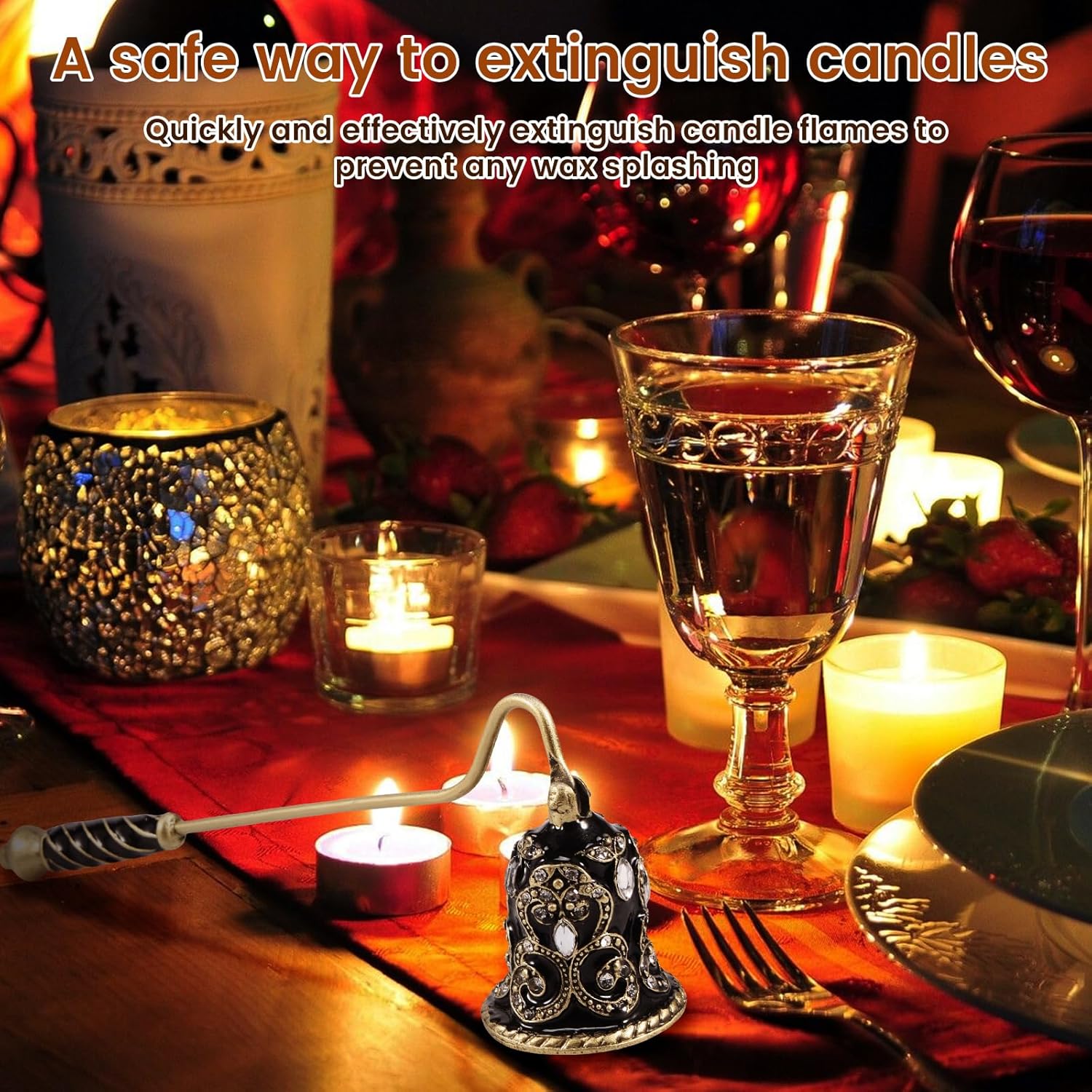 Elegant Flower Shape Candle Snuffer with Long Handle Black