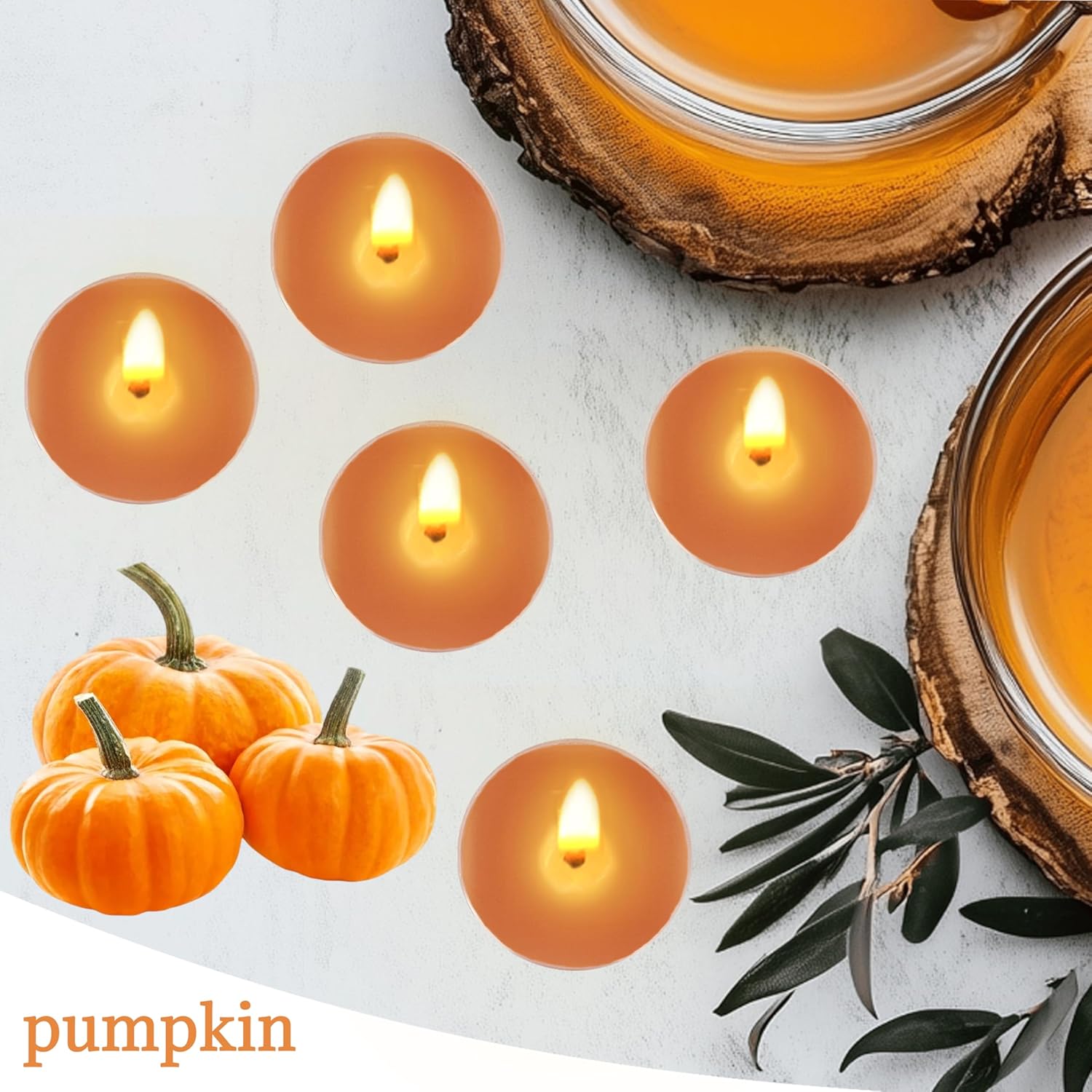 Pumpkin Scented Tea Light Candles Natural Soy Wax with Essential Oils