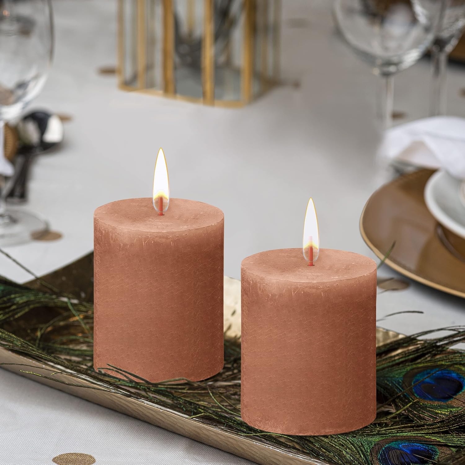 BOLSIUS 4 Pack Rusty Pink Pillar Candles