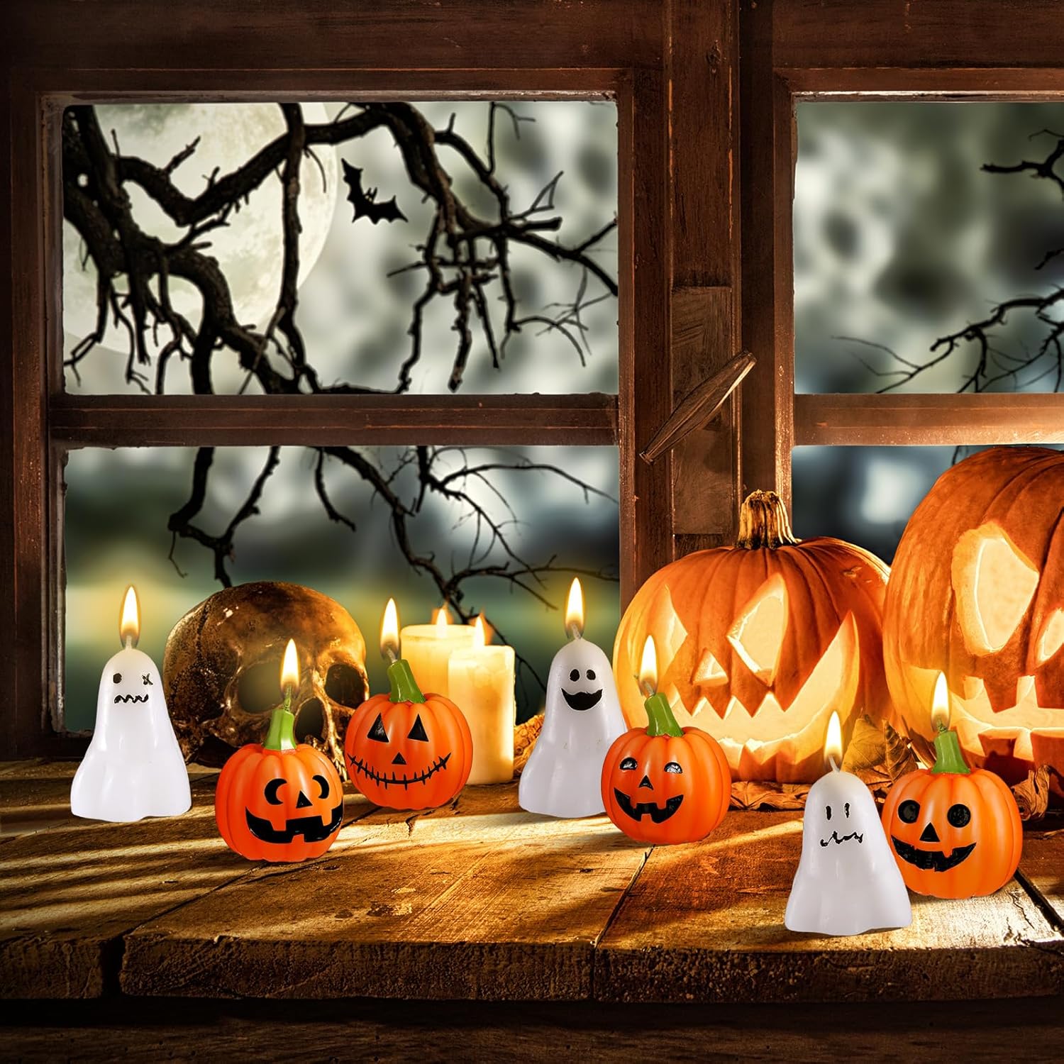 MTLEE 12 Pcs Halloween Ghost Candles Set