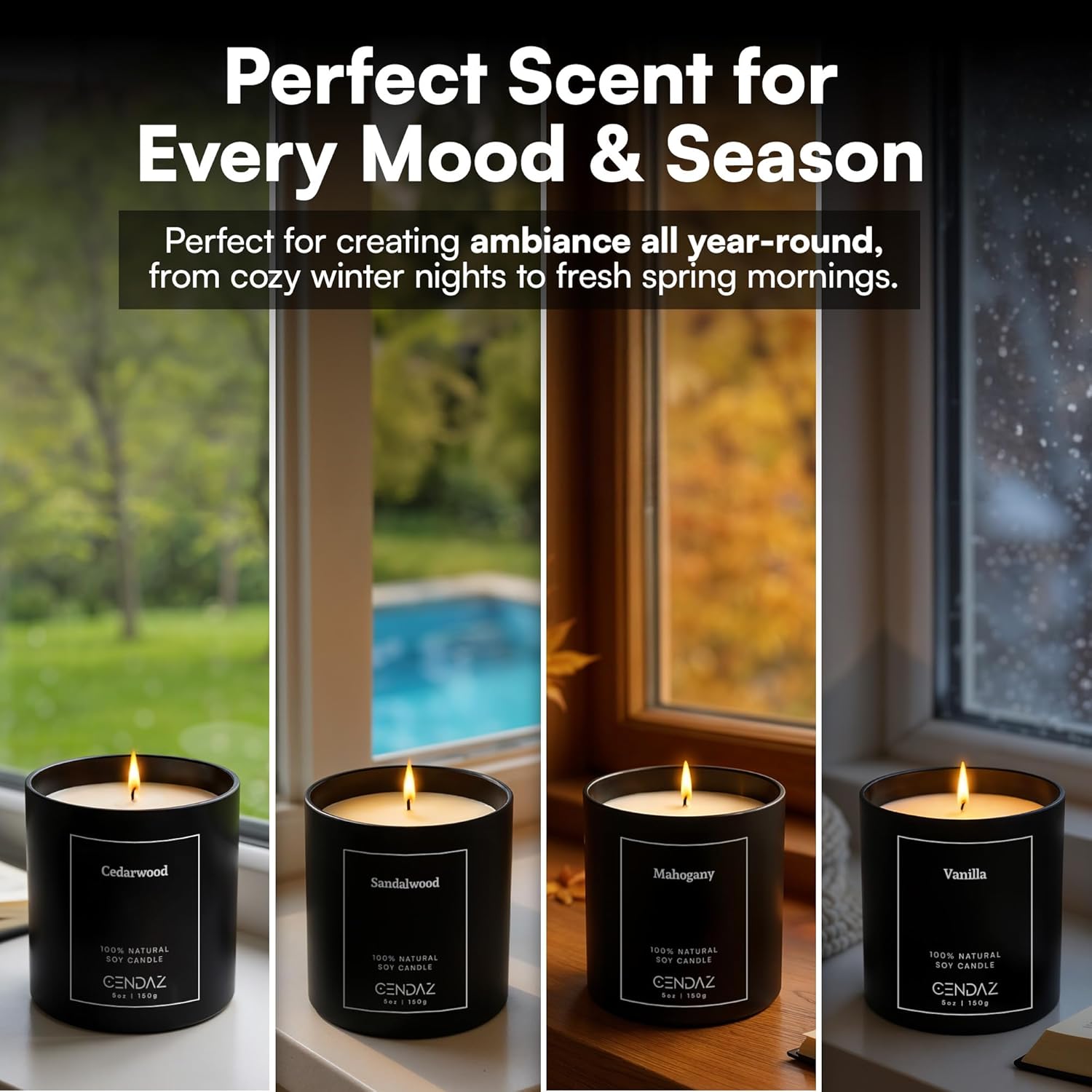Cendaz Scented Mens Candle Set 4-Pack with Snuffer