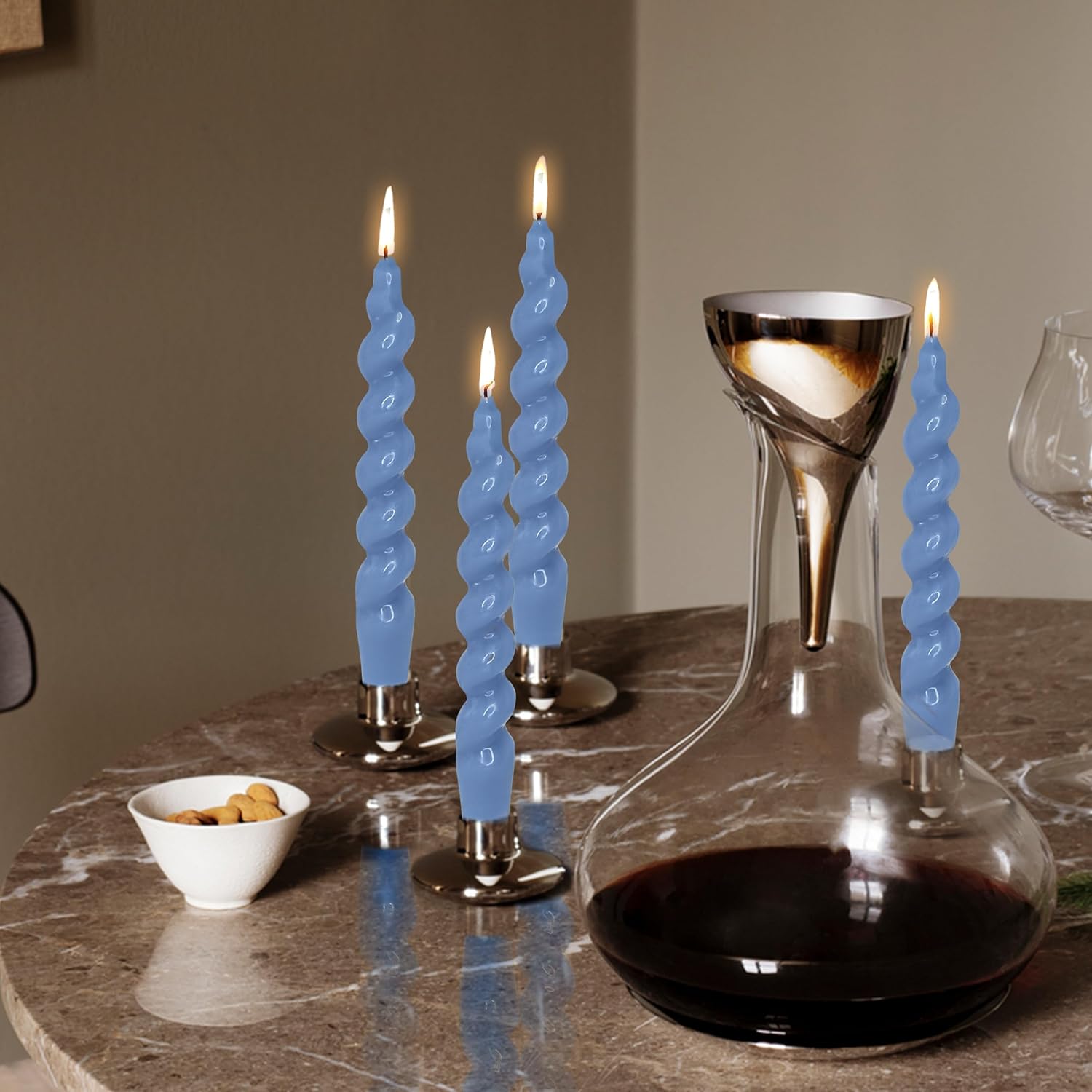75 Inch Spiral Taper Candles Set of 4 Dark Blue