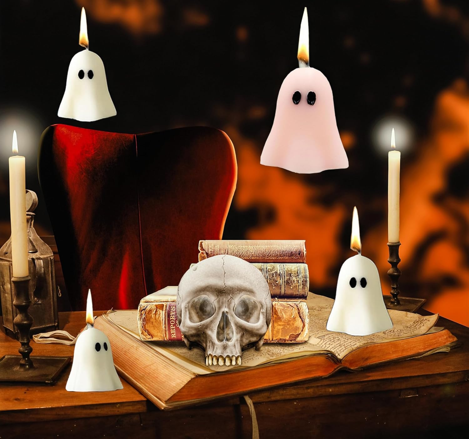 4 Piece Cute Ghost Candle Set for Halloween Decor