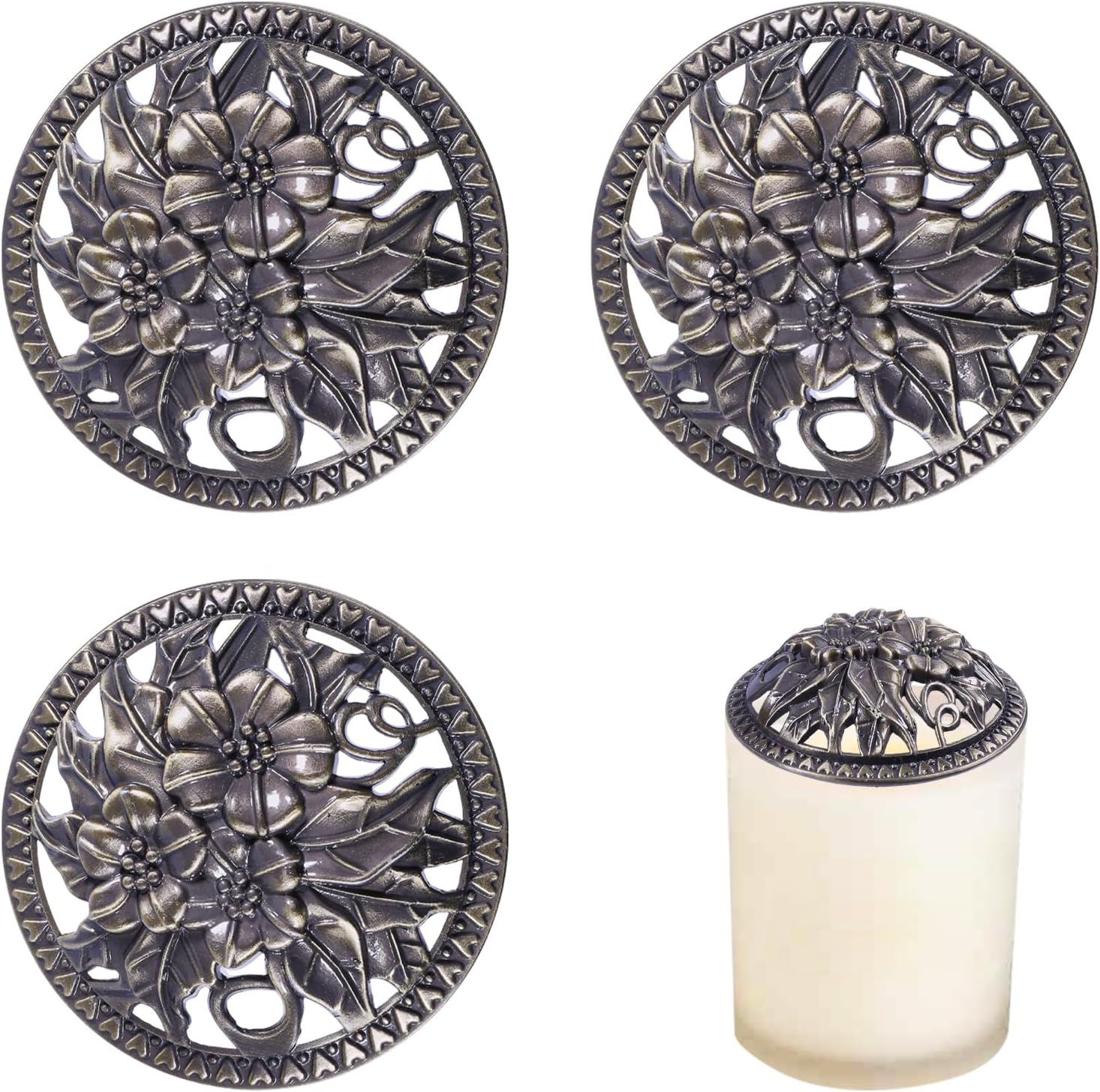 Globleland 3Pcs 3Inch Flower Candle Covers for Jar Candles
