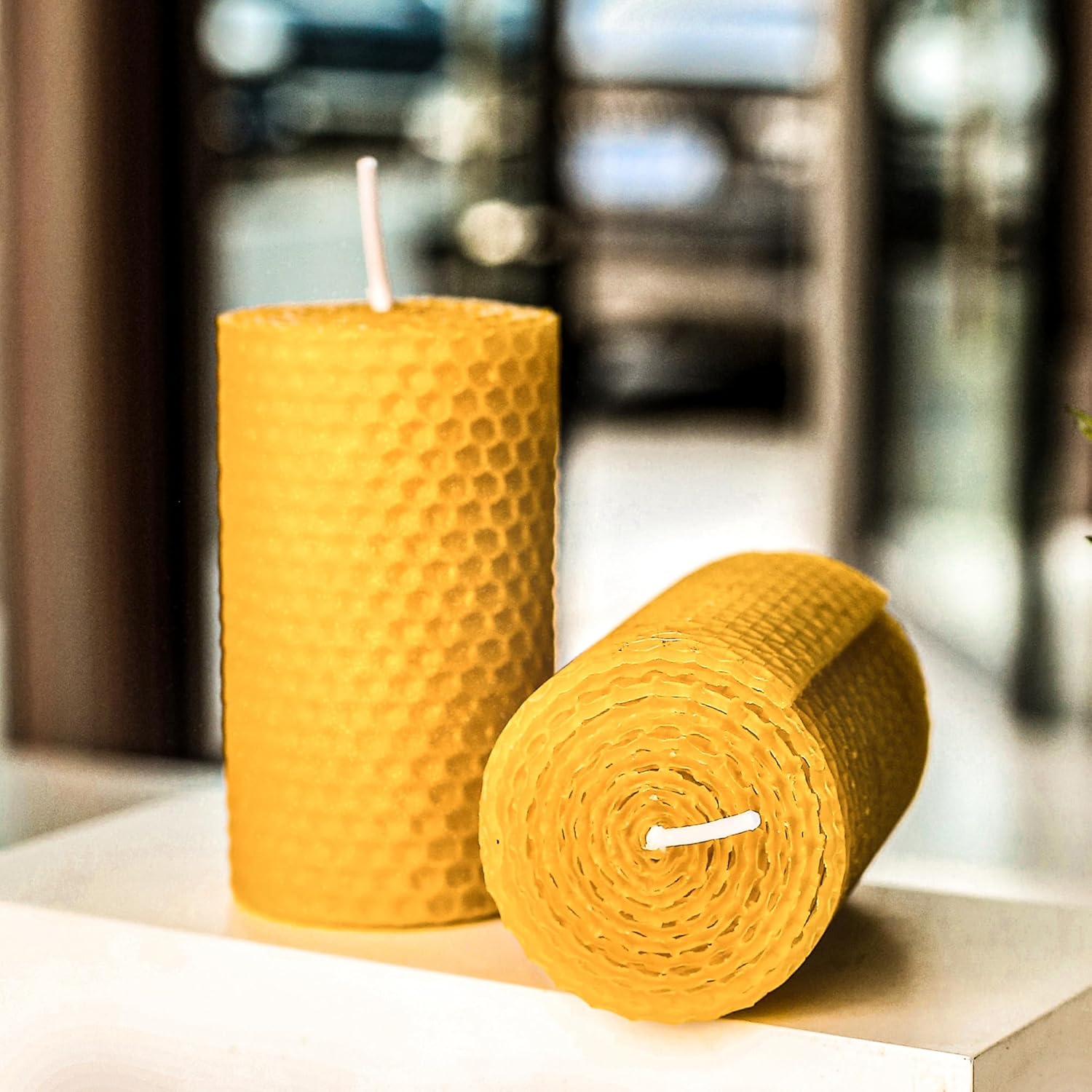 Beeswax Pillar Candles Bulk Set of 9 Handmade Natural