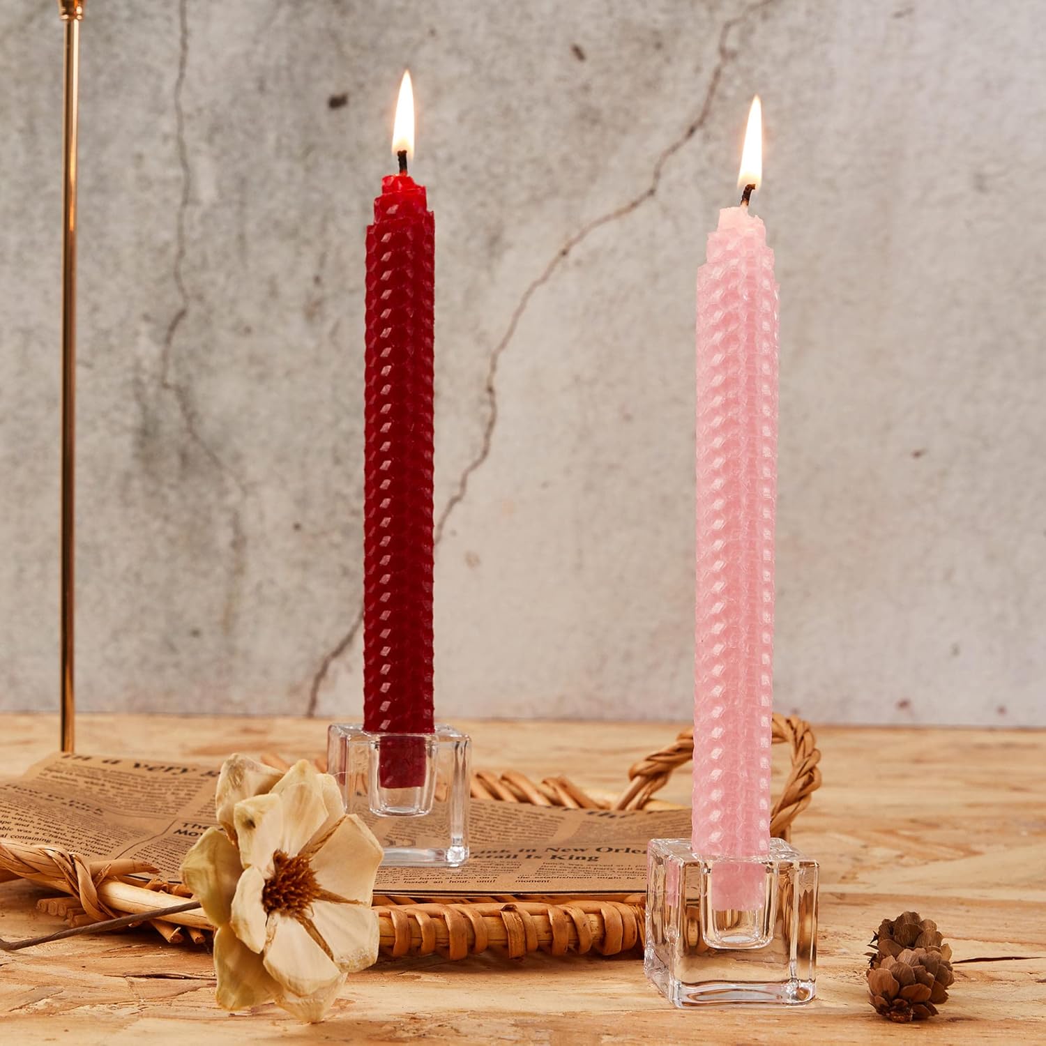 14 Pack Hand-Rolled Beeswax Taper Candles 8 Inch