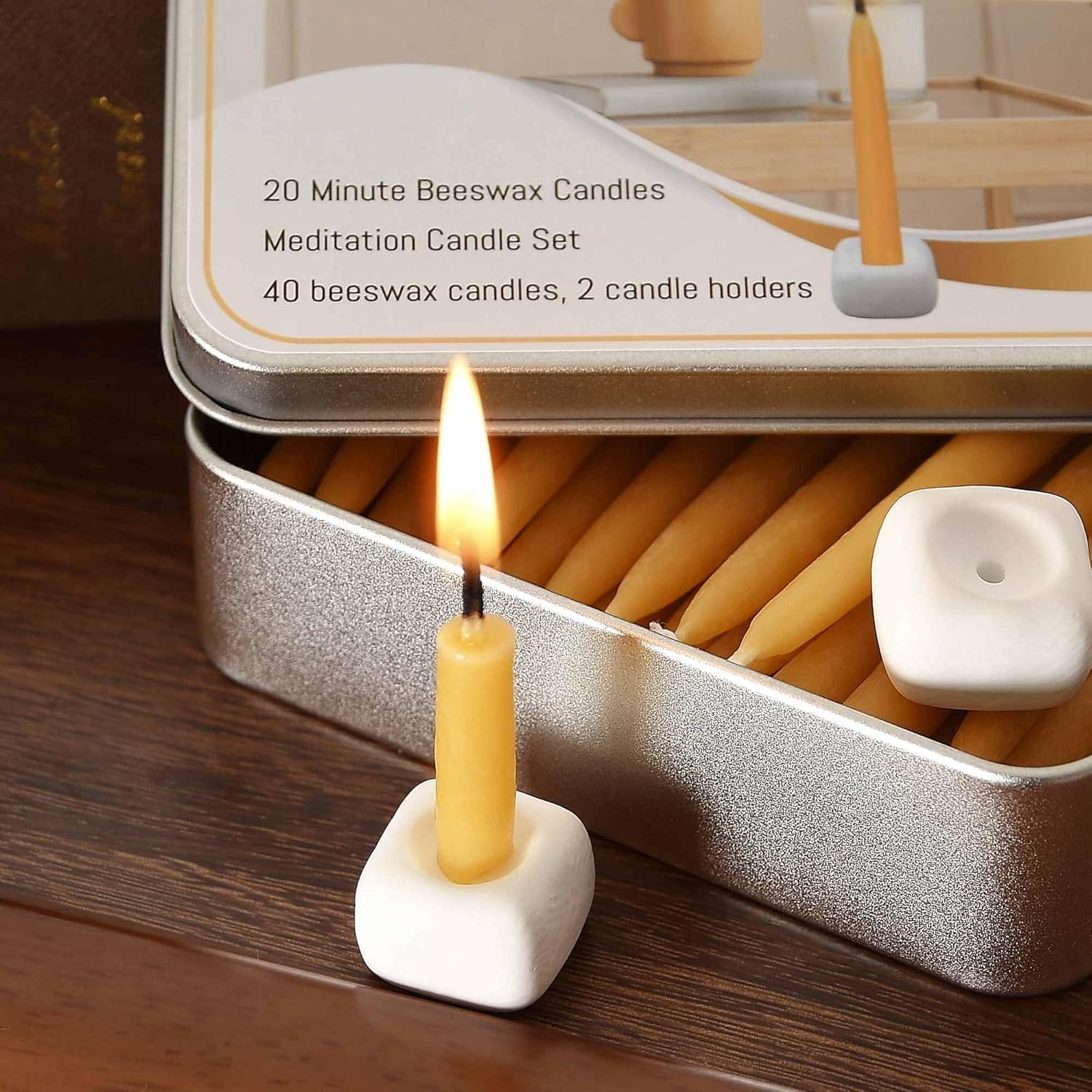 Meditation Beeswax Candles Set 40Pcs Smokeless Taper Candles for Home and Yoga