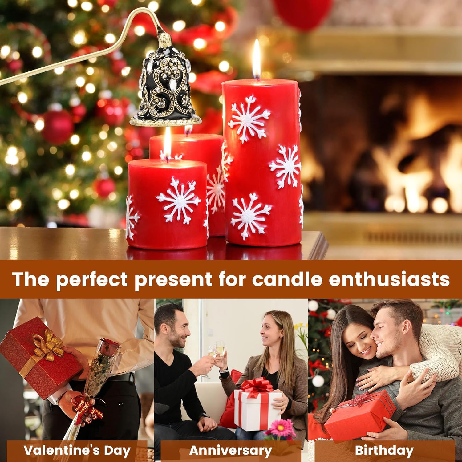 Elegant Flower Shape Candle Snuffer with Long Handle Black