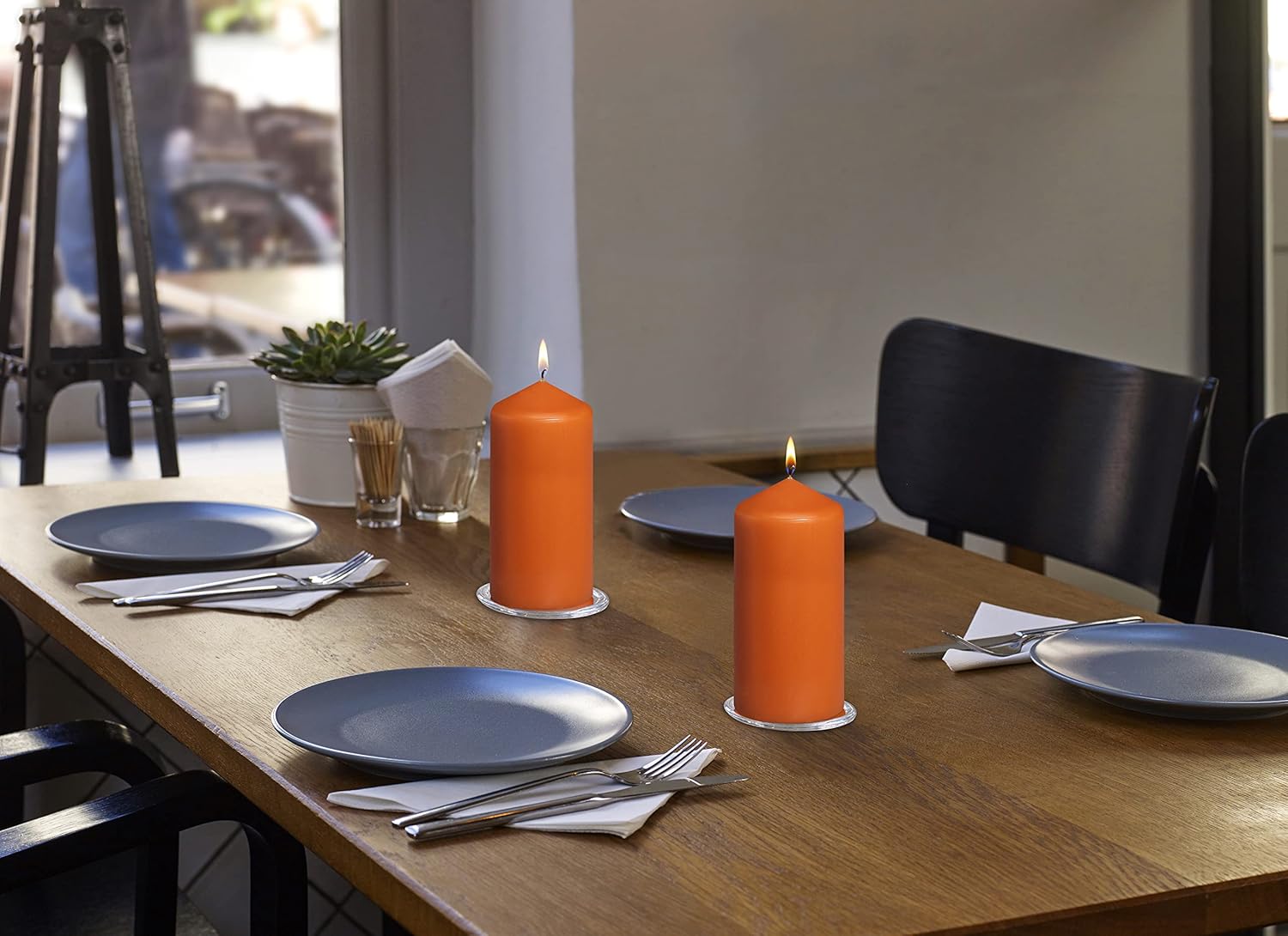 BOLSIUS 8 Unscented Orange Pillar Candles 43 Hours Burn Time