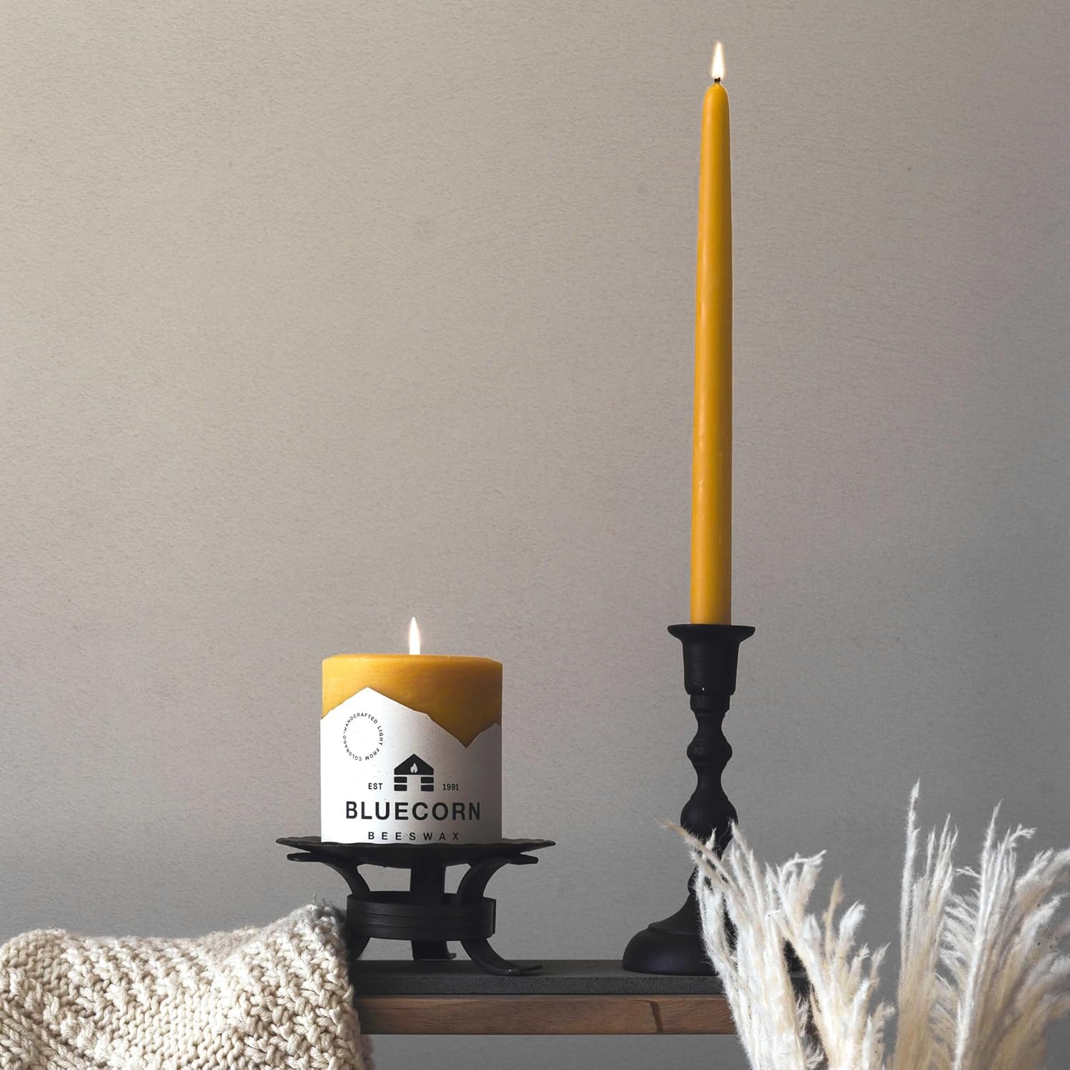 Bluecorn Beeswax Yellow Taper Candles - 8 Inch Pair