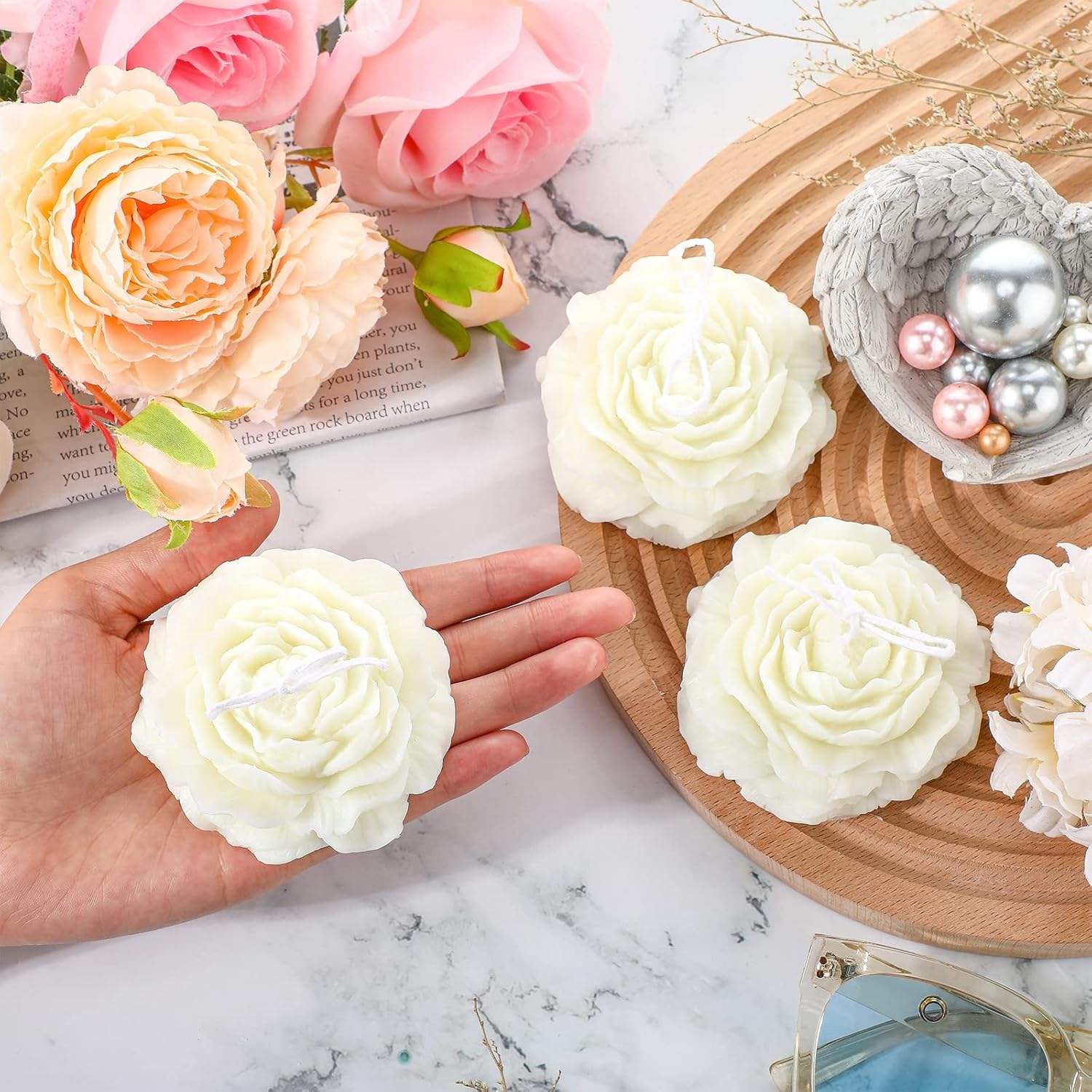 Roowest 3 Pcs Flower Shaped Soy Wax Candles
