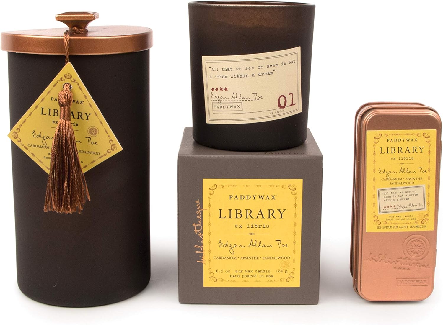 Paddywax Library Collection Poe 2-Wick Travel Tin Candle Set