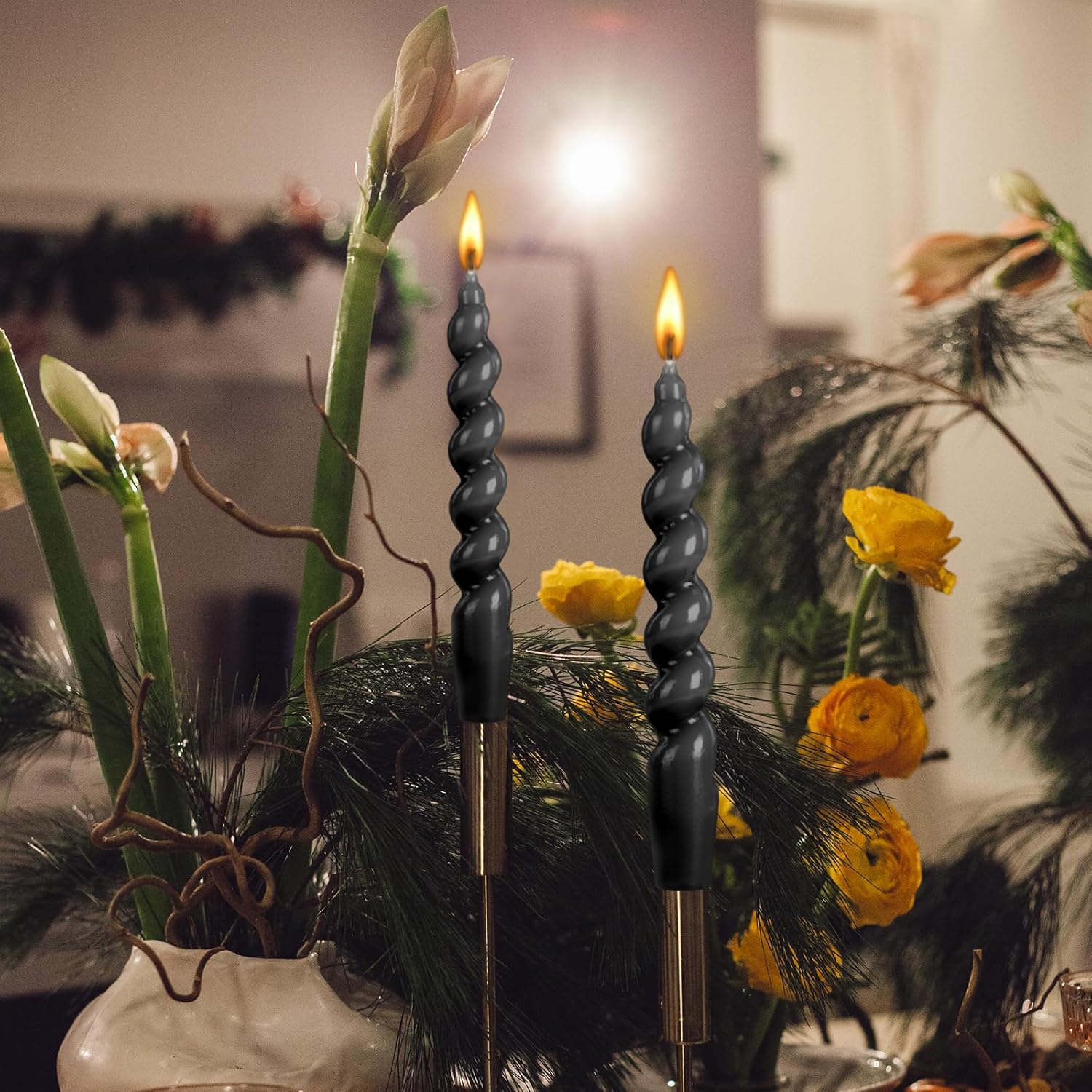 Berkebun 20cm Spiral Taper Dinner Candles 2pcs Black