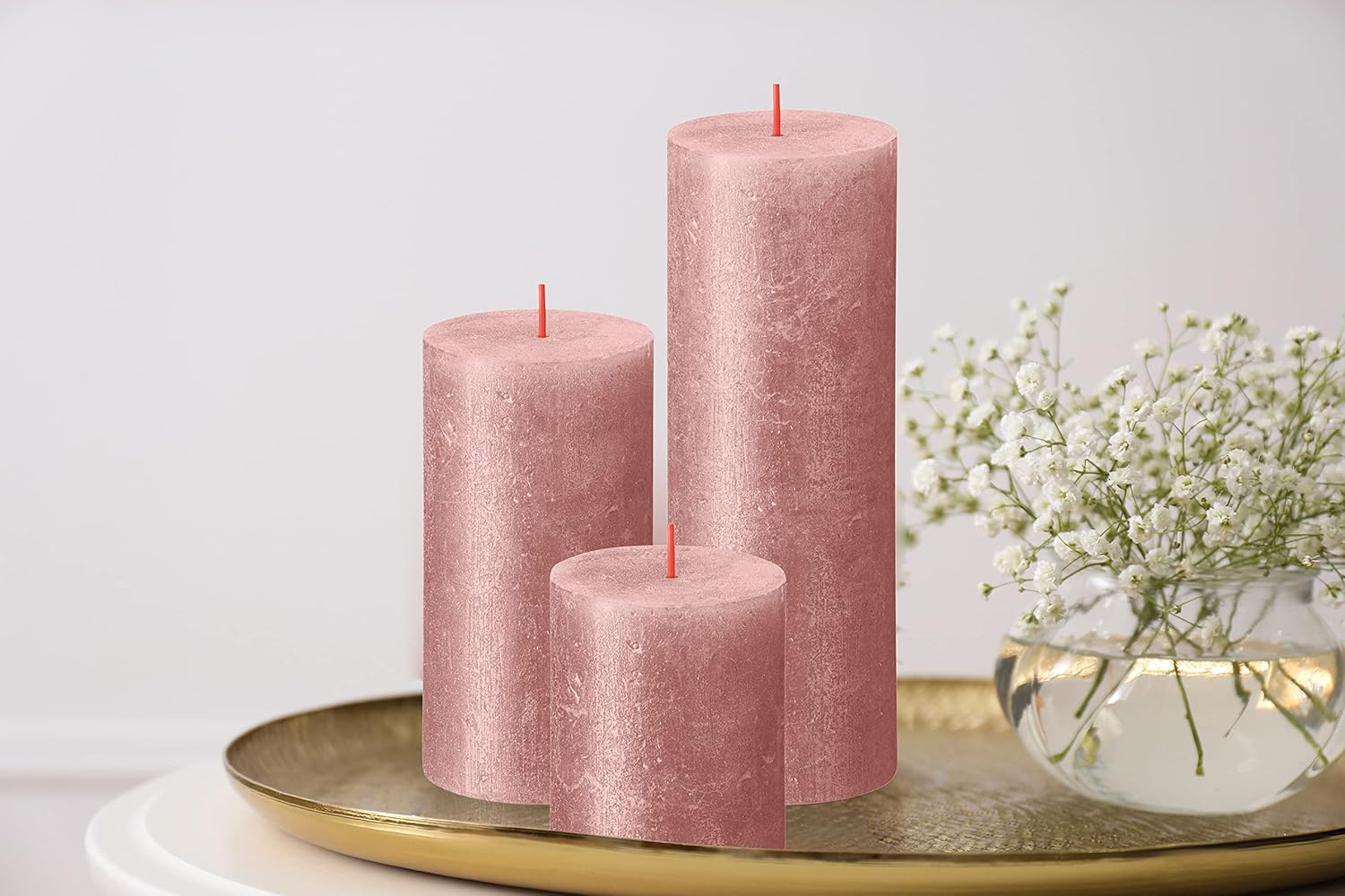 BOLSIUS Pink Shimmer Metallic Pillar Candles 4 Pack