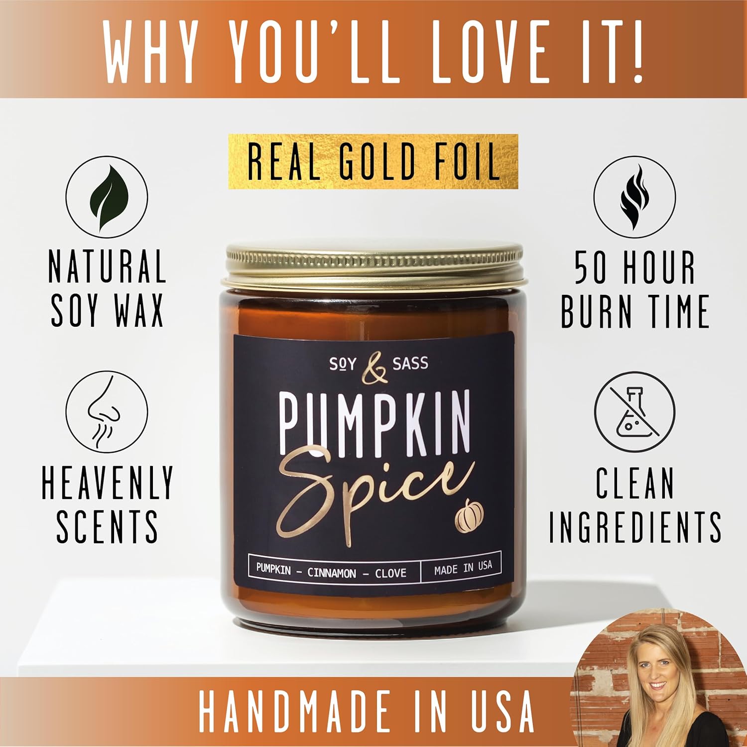 Pumpkin Spice Candle - 9oz Soy Jar Fall Home Decor