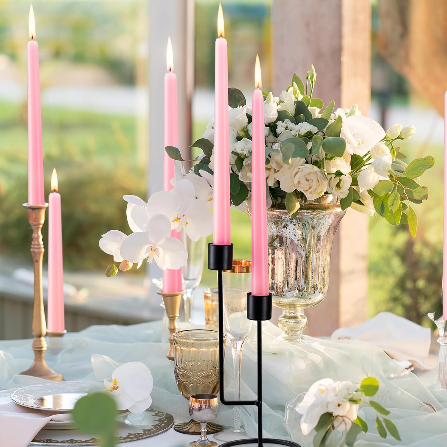 12 Pack Pink Taper Candles - 10 Inch Dripless Smokeless Unscented