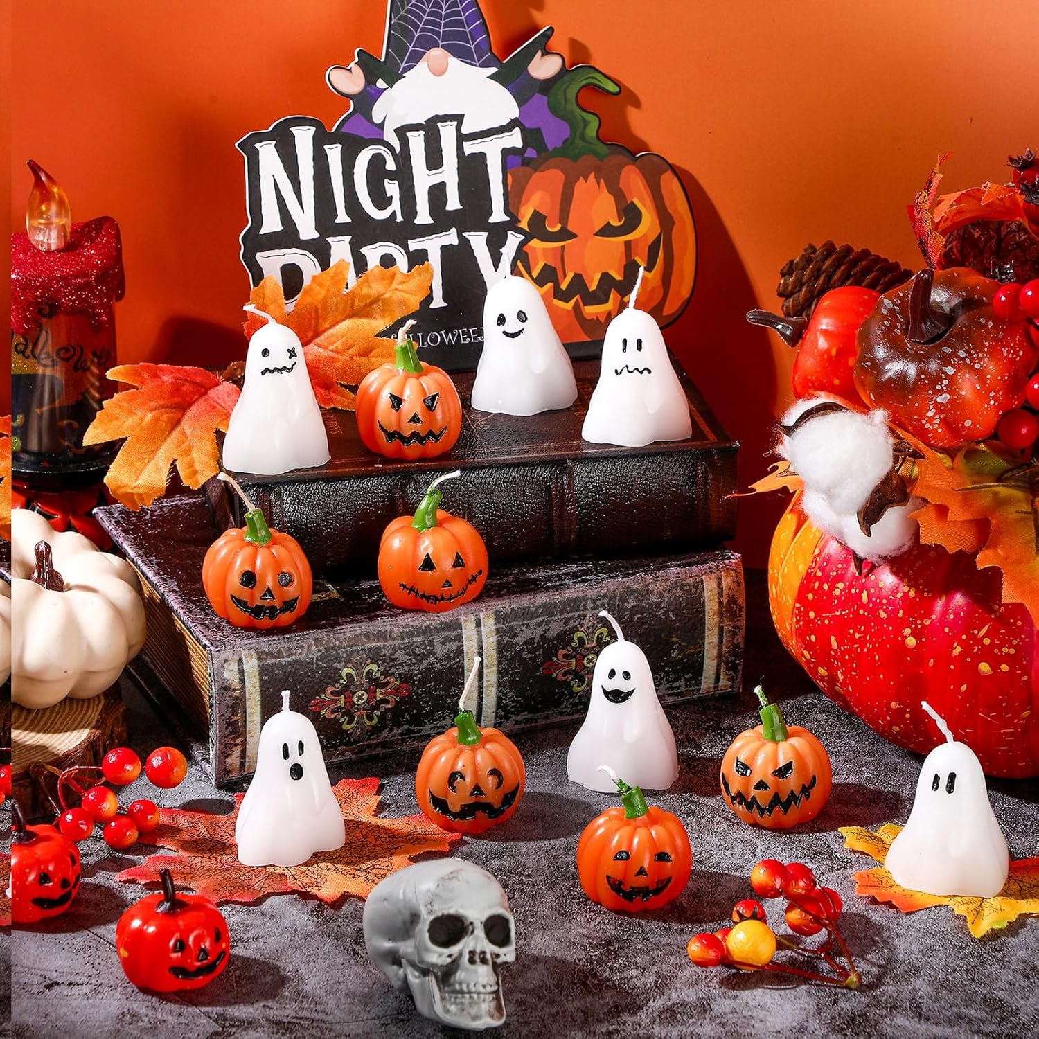 MTLEE 12 Pcs Halloween Ghost Candles Set