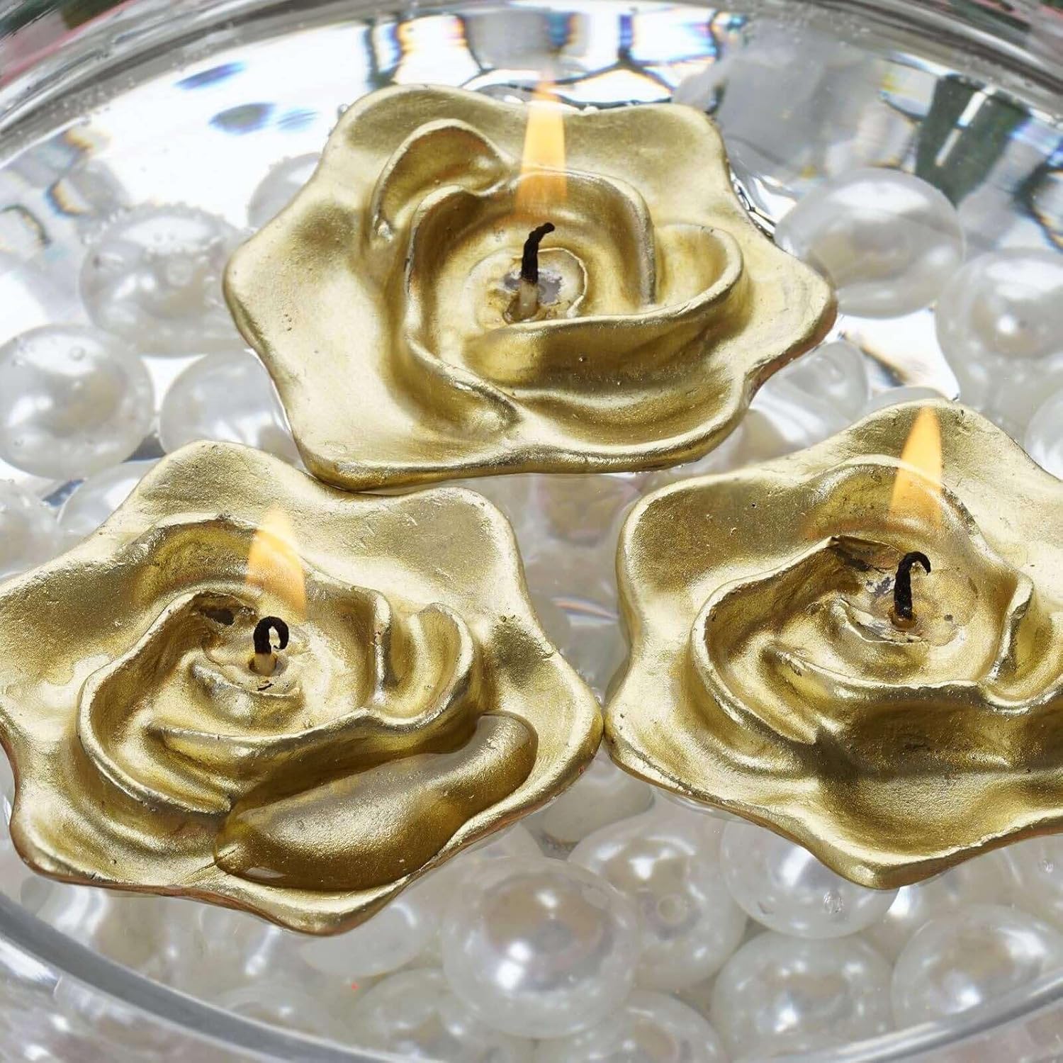 Set of 20 Gold Floating Rose Candles for Events