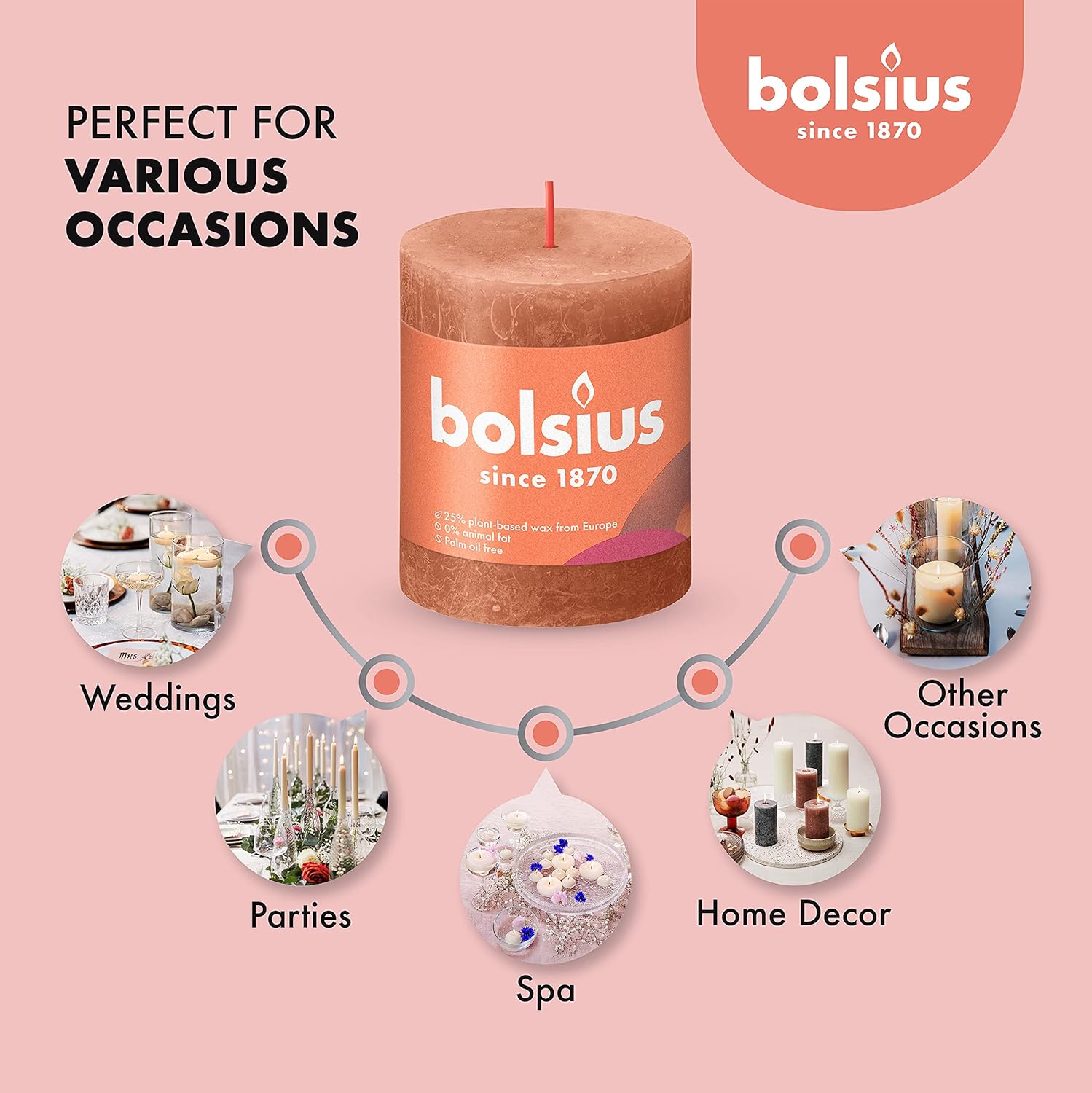 BOLSIUS 4 Pack Rusty Pink Pillar Candles