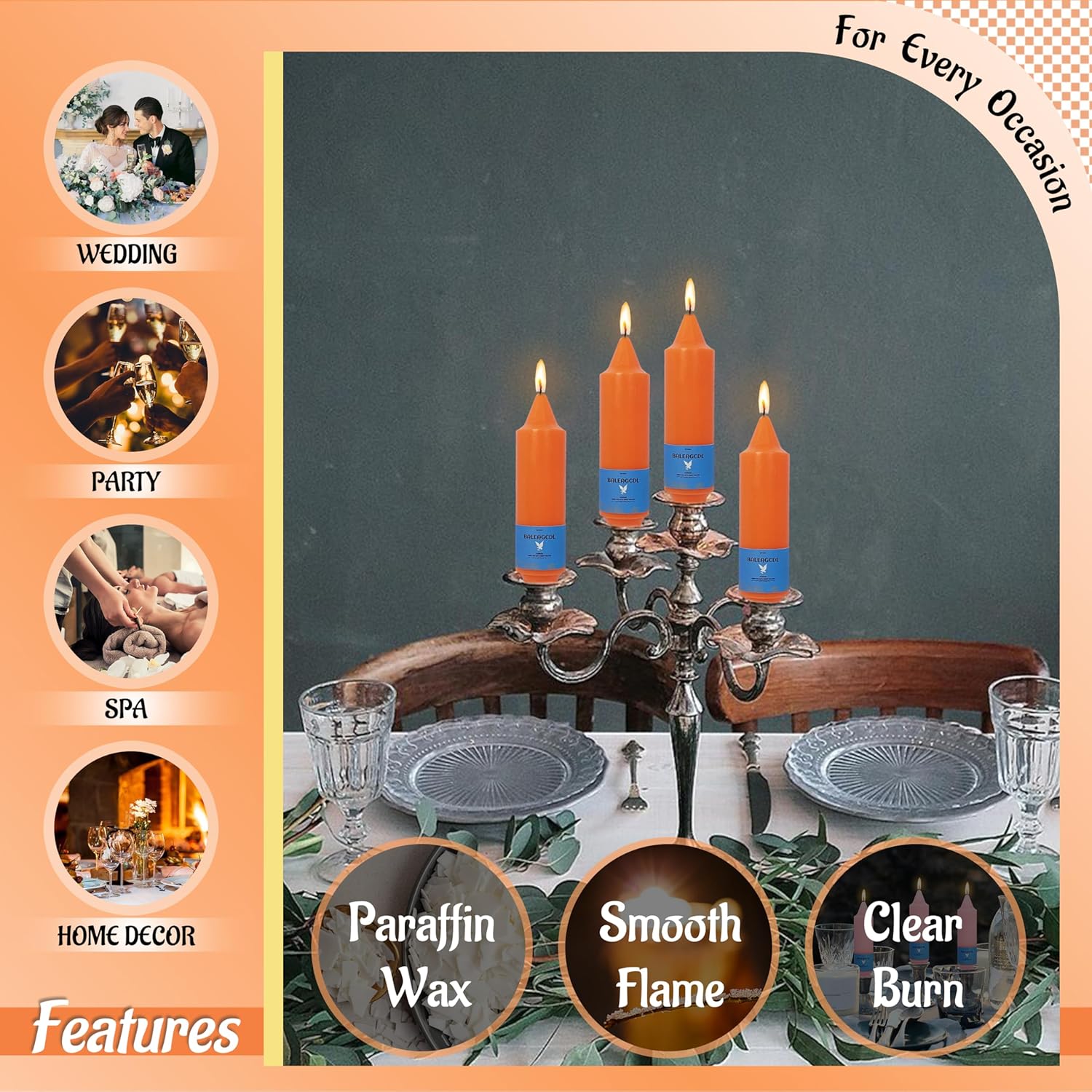 Flammul Handmade Orange Taper Candles Set of 4