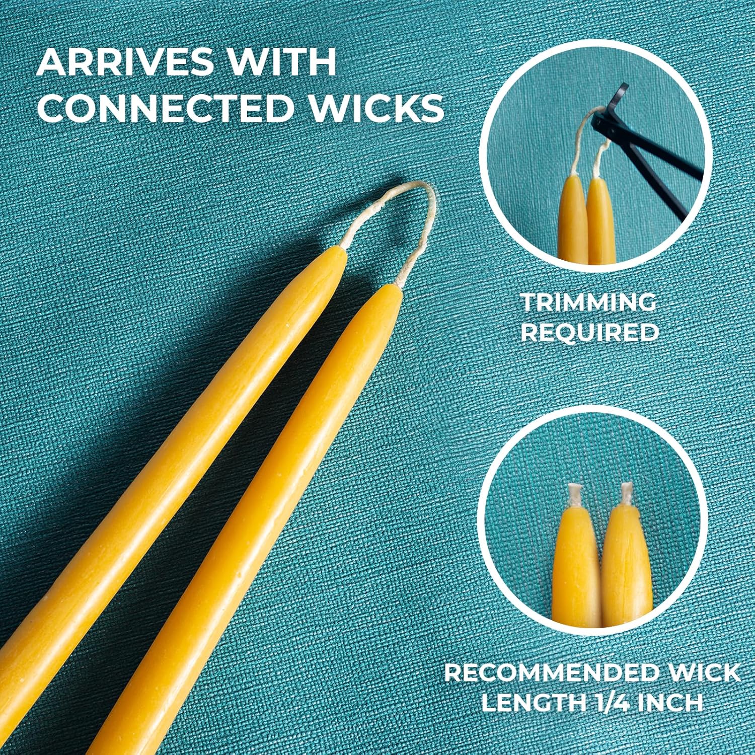 CANDWAX 10 Inch Beeswax Candle Set of 4 - Dripless