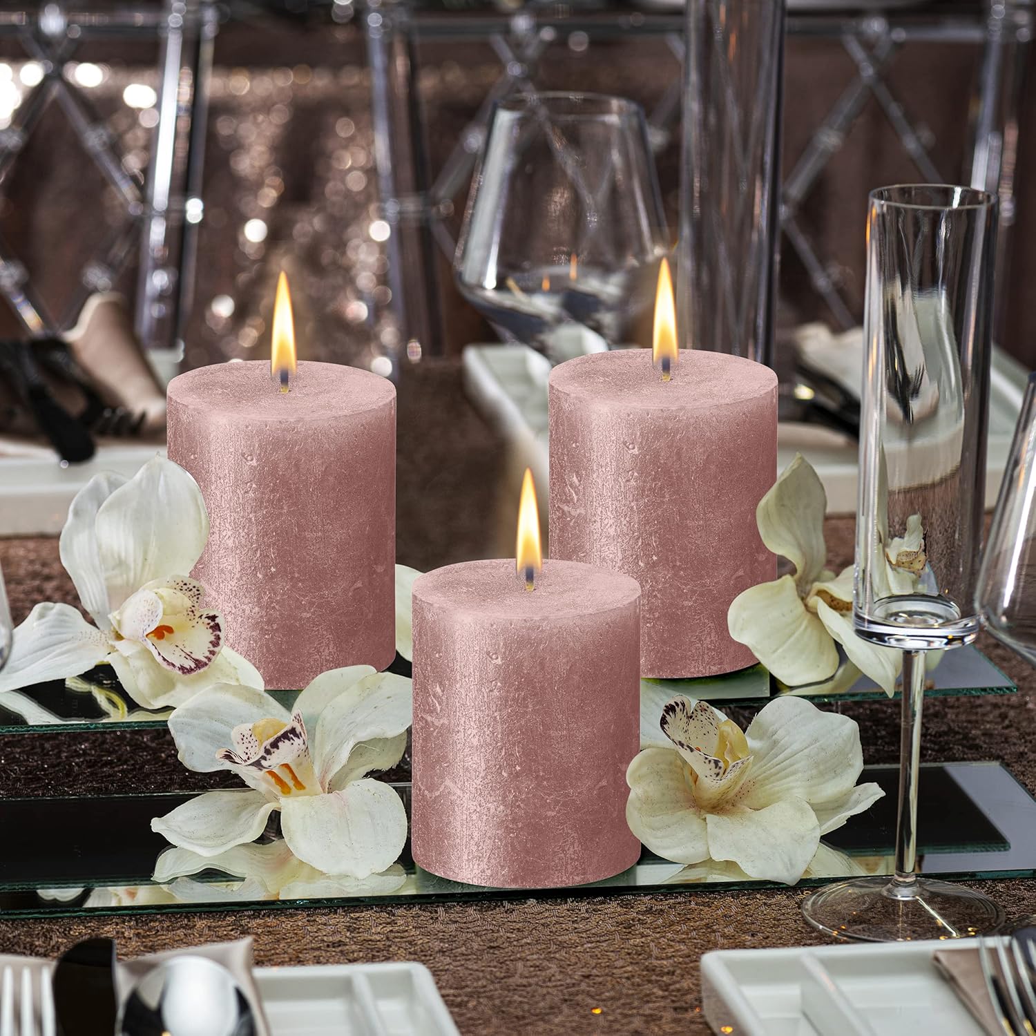 BOLSIUS Pink Shimmer Metallic Pillar Candles 4 Pack 1