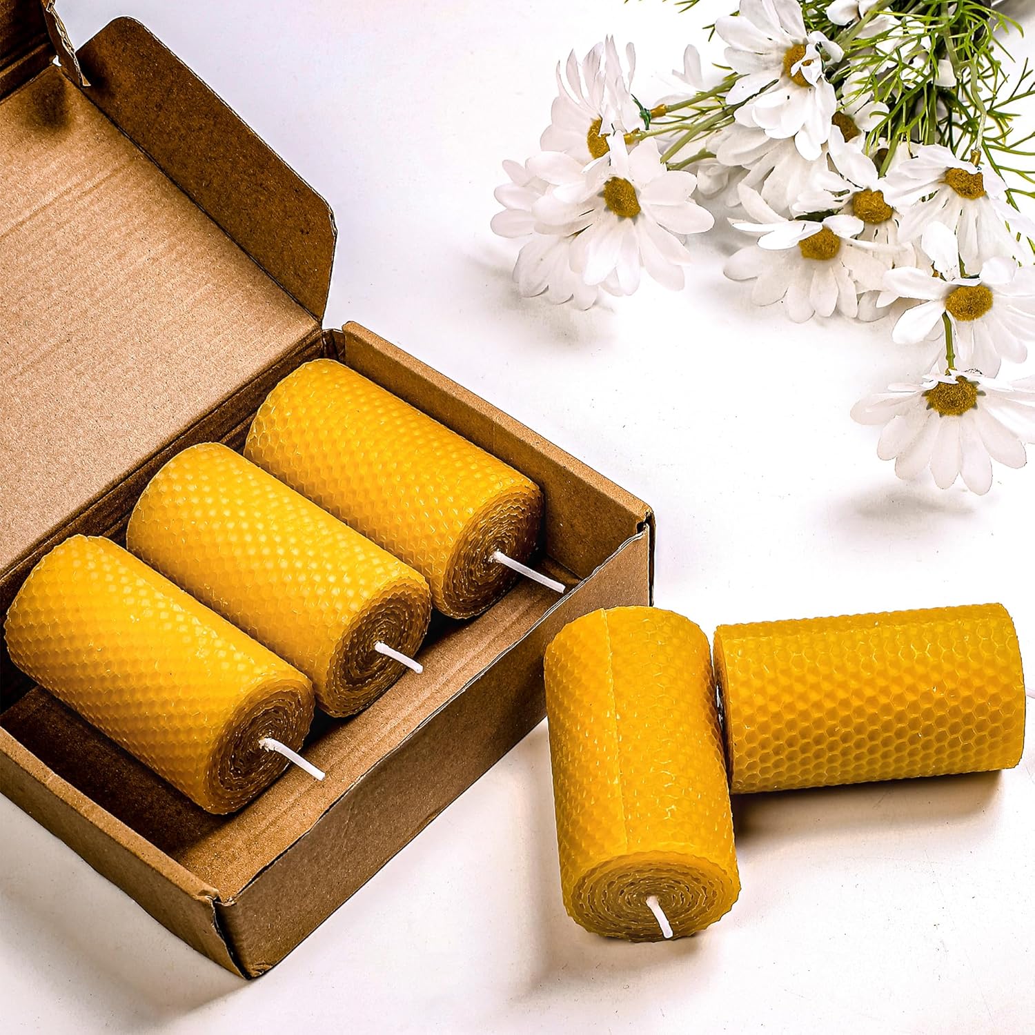 Beeswax Pillar Candles Bulk Set of 9 Handmade Natural