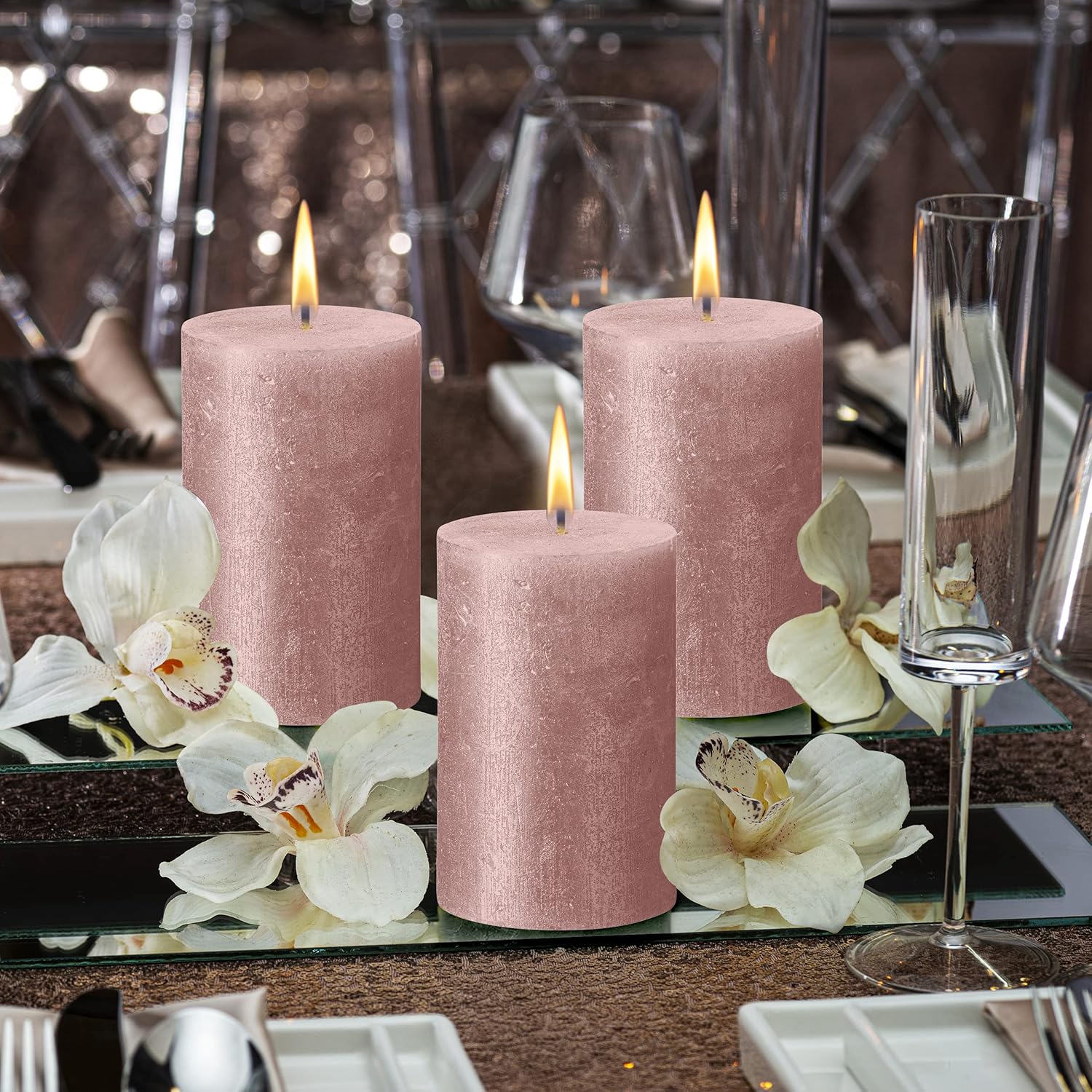 BOLSIUS Pink Shimmer Metallic Pillar Candles 4 Pack