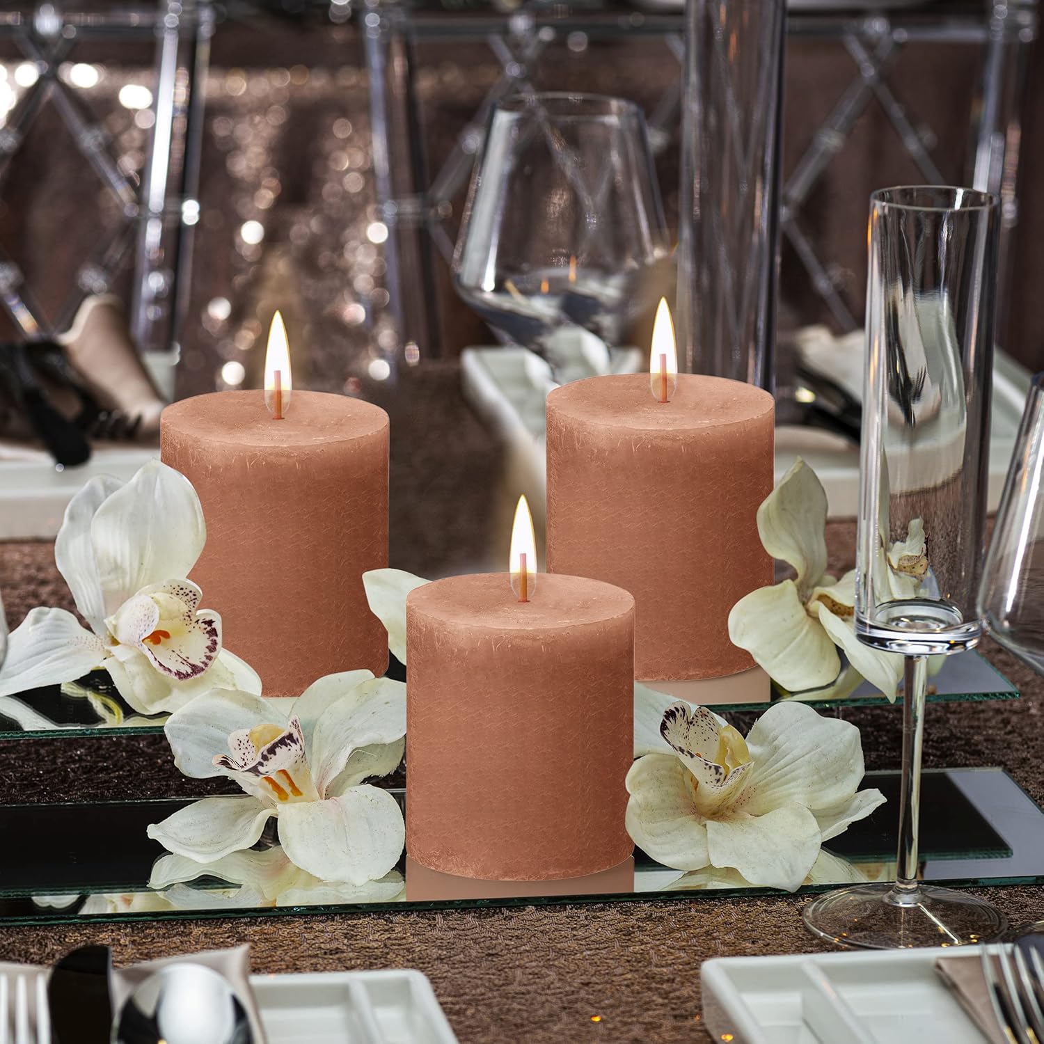 BOLSIUS 4 Pack Rusty Pink Pillar Candles