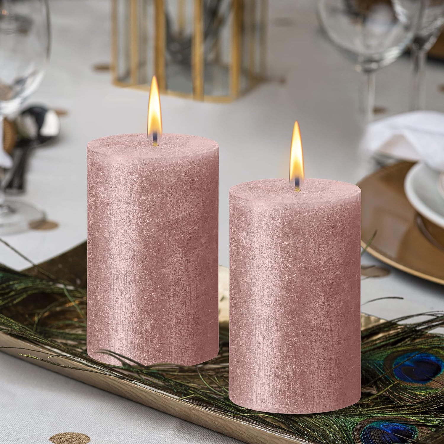 BOLSIUS Pink Shimmer Metallic Pillar Candles 4 Pack